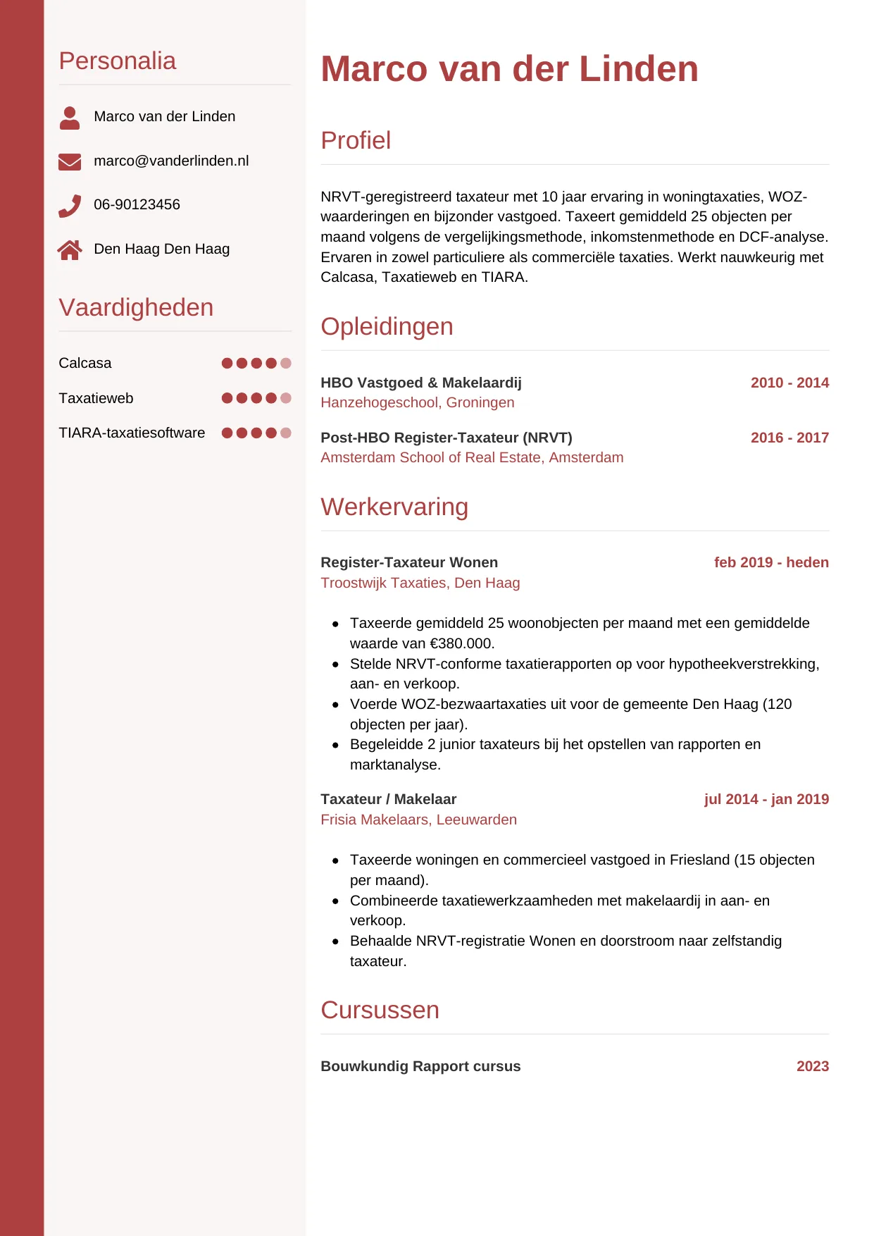 CV Verticaal voor taxateur