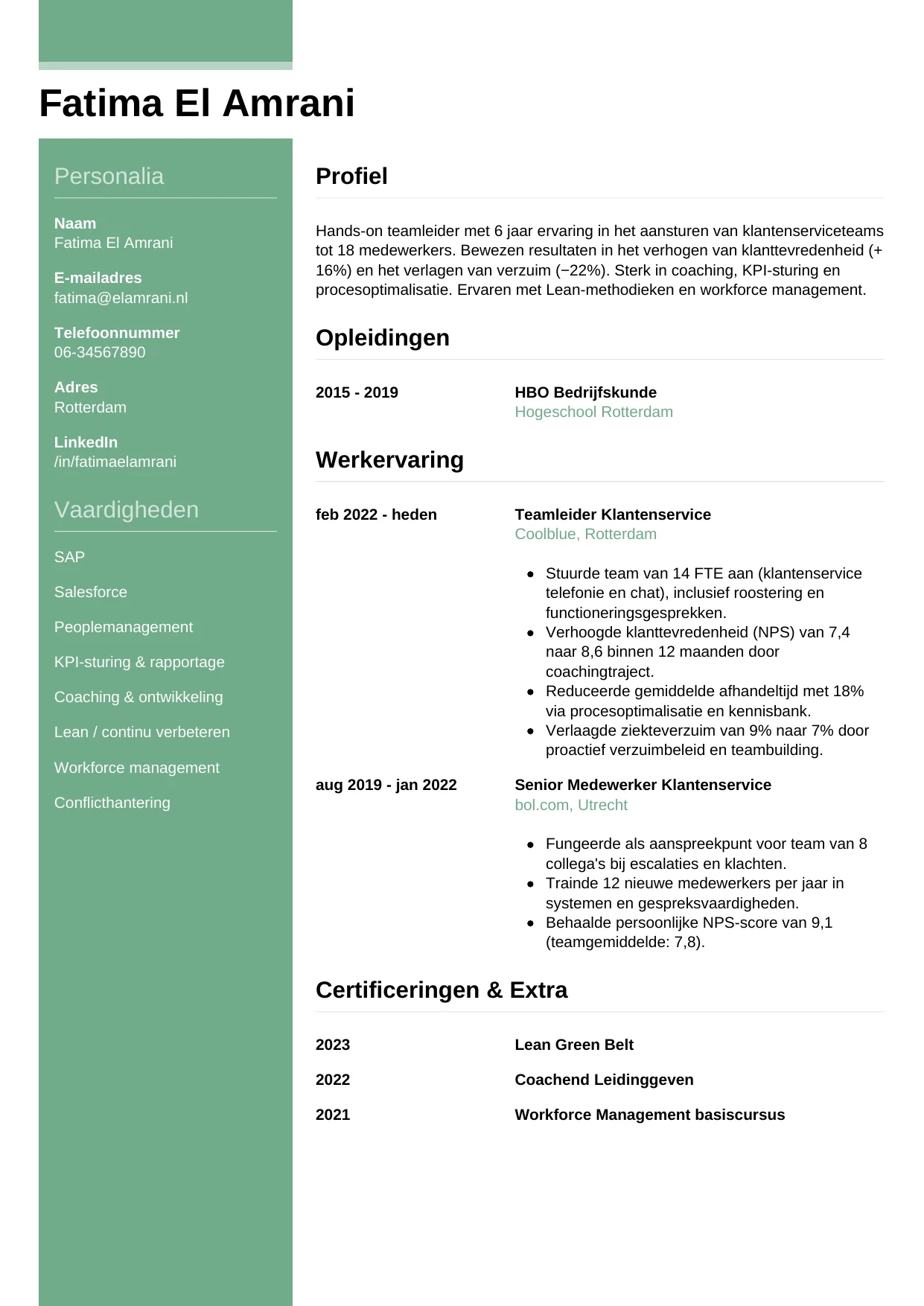 CV Casual voor teamleider