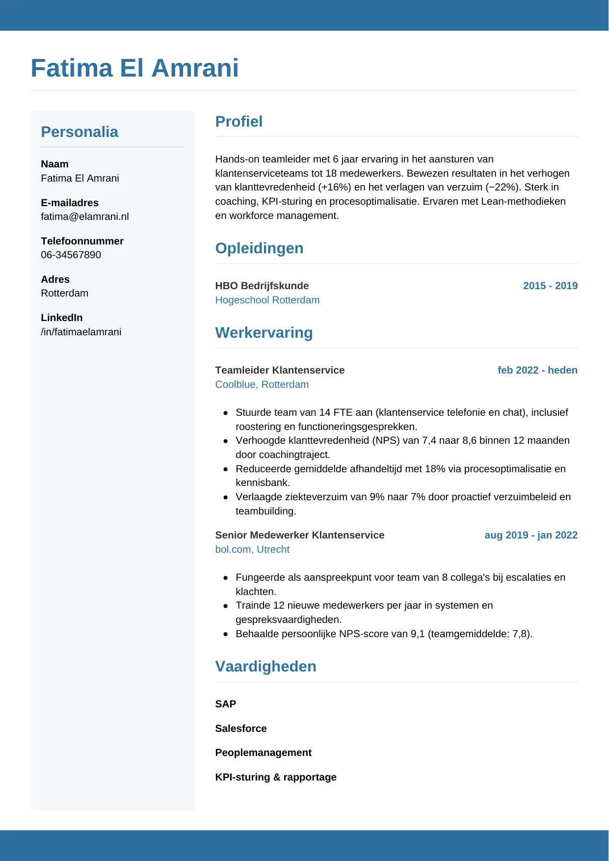 CV Horizontaal voor teamleider