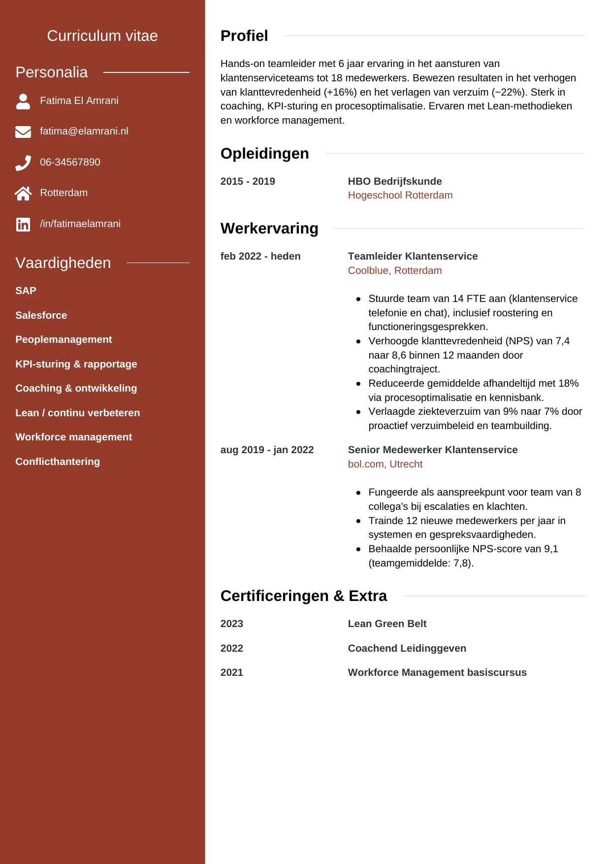 CV Modern voor teamleider
