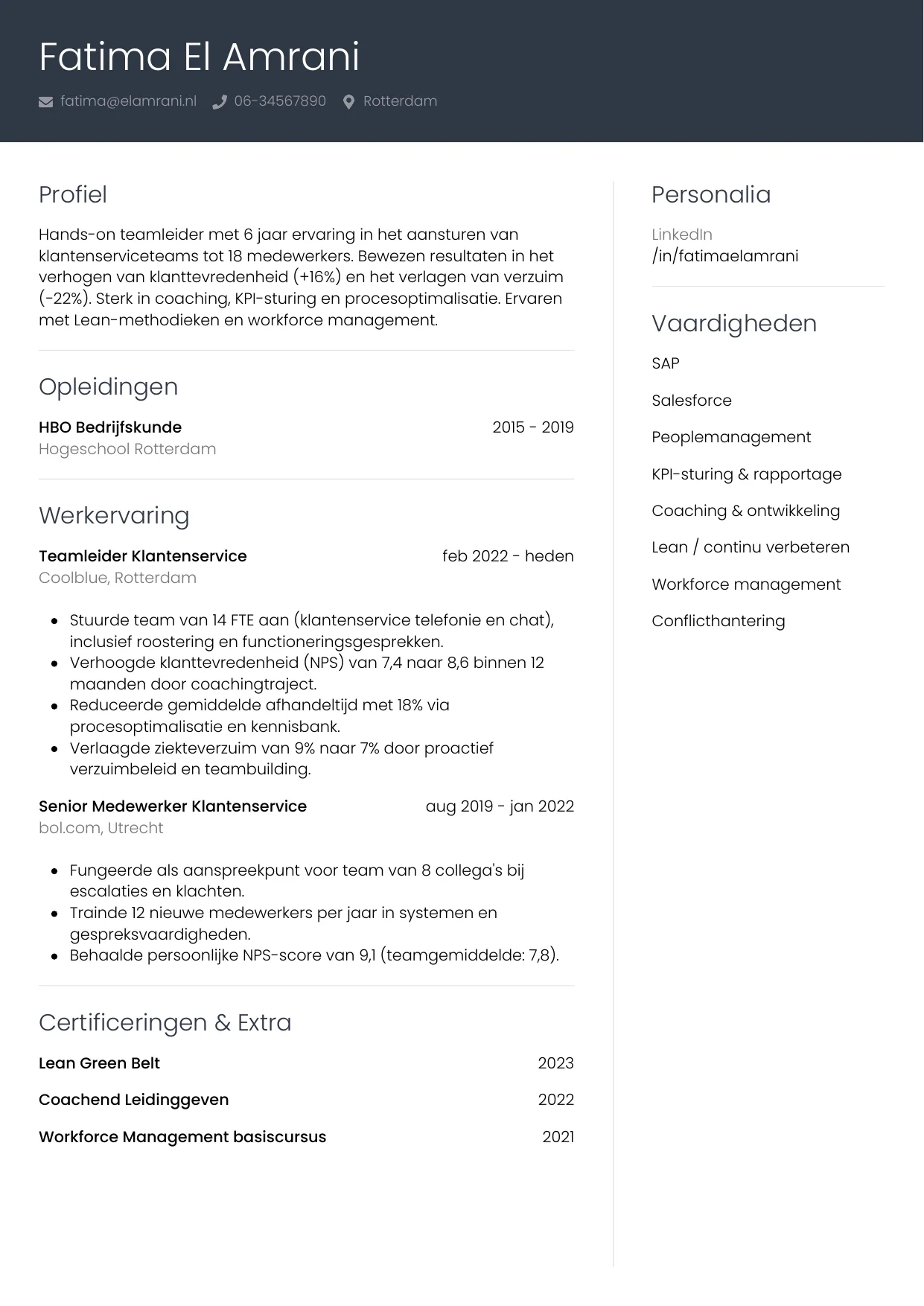 CV Professioneel voor teamleider