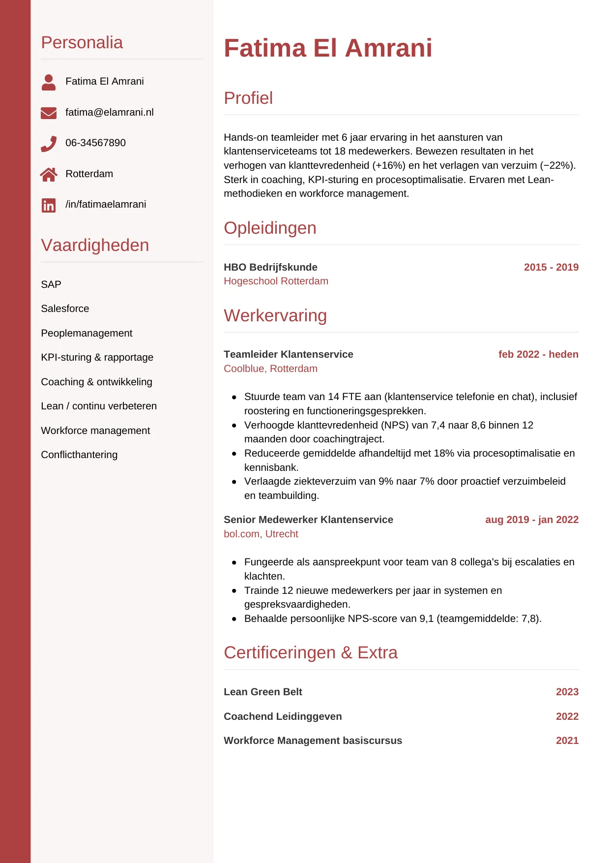 CV Verticaal voor teamleider