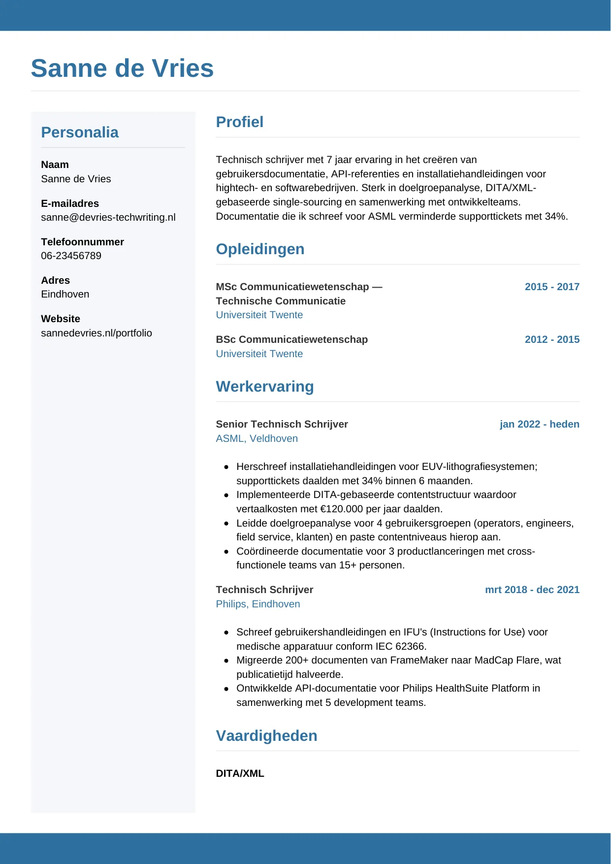 CV Horizontaal voor technisch schrijver