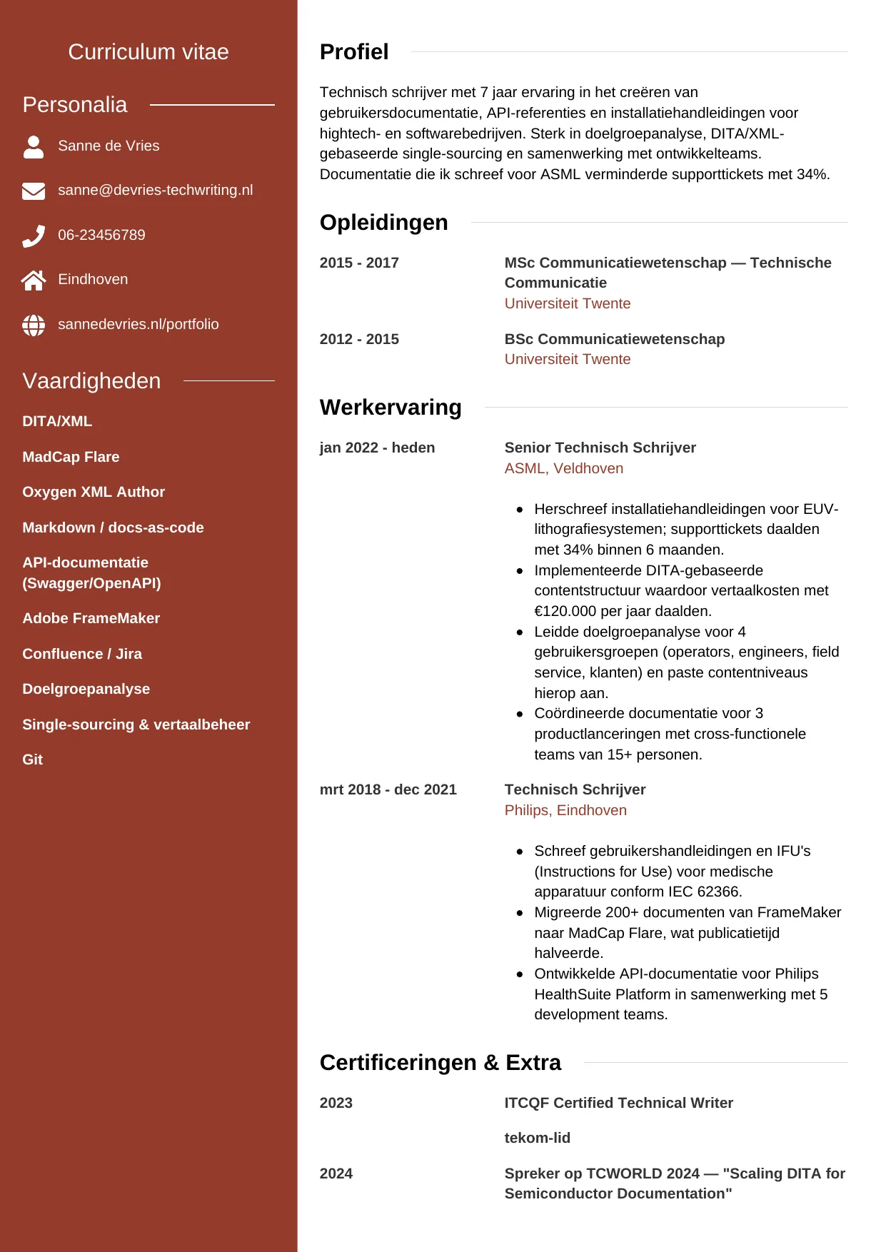 CV Modern voor technisch schrijver
