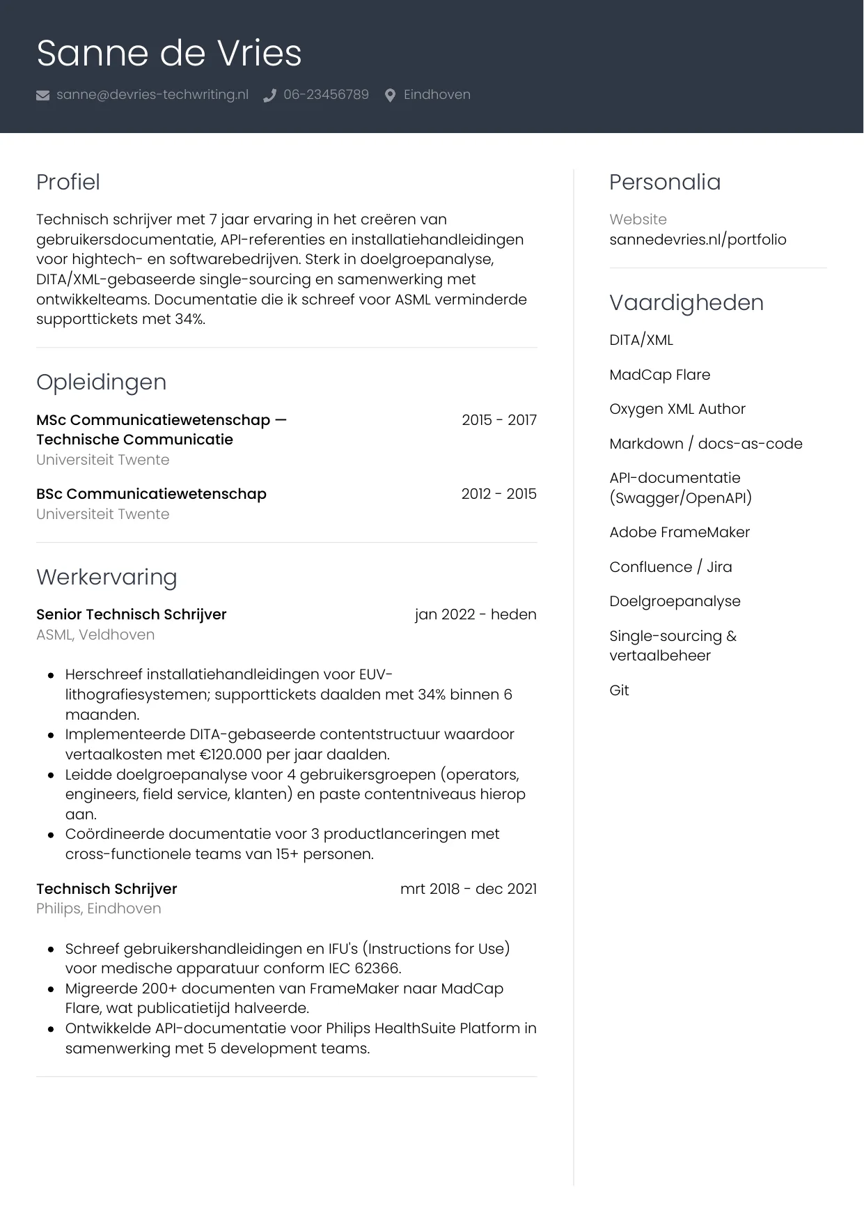 CV Professioneel voor technisch schrijver