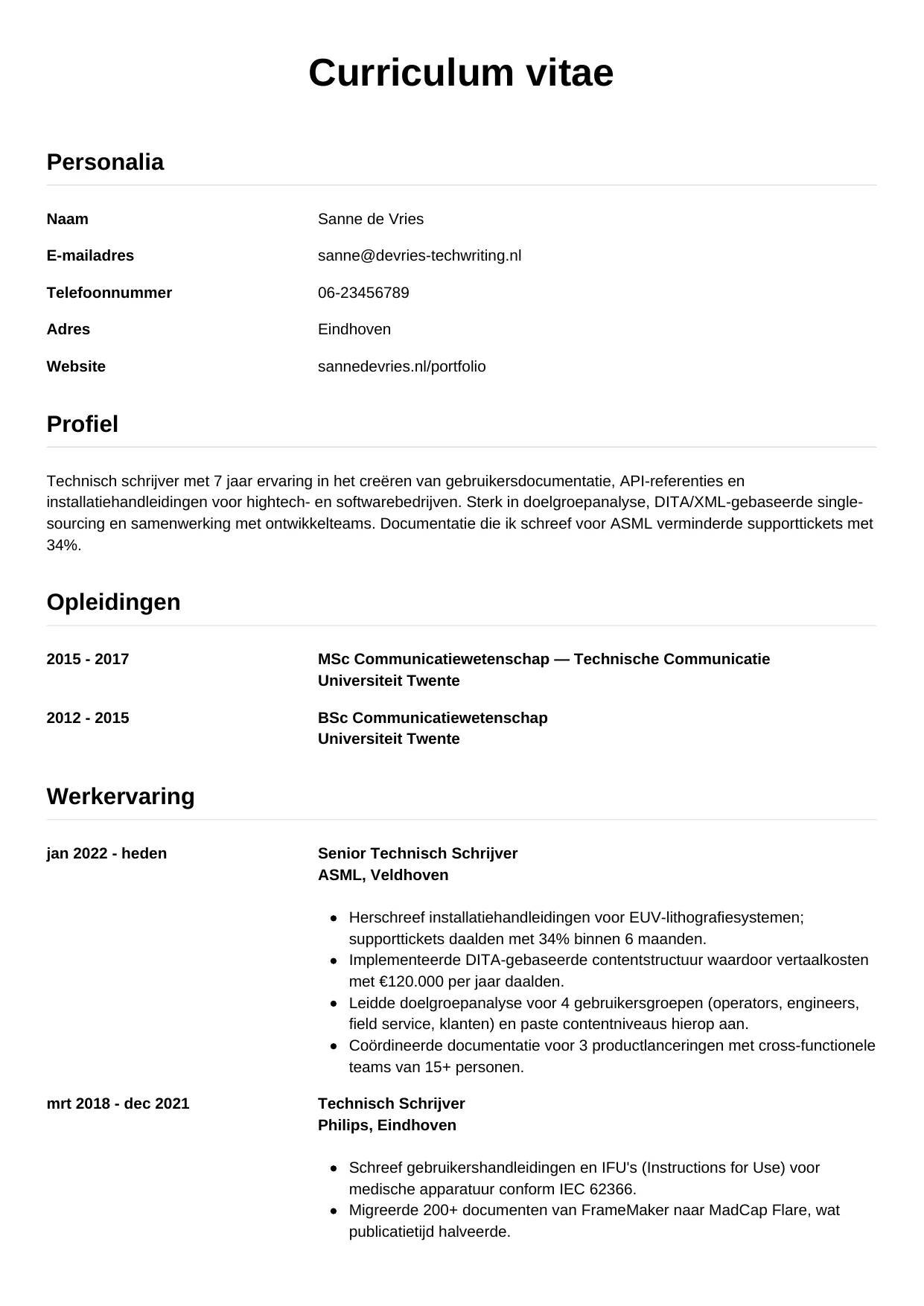 CV Simpel voor technisch schrijver