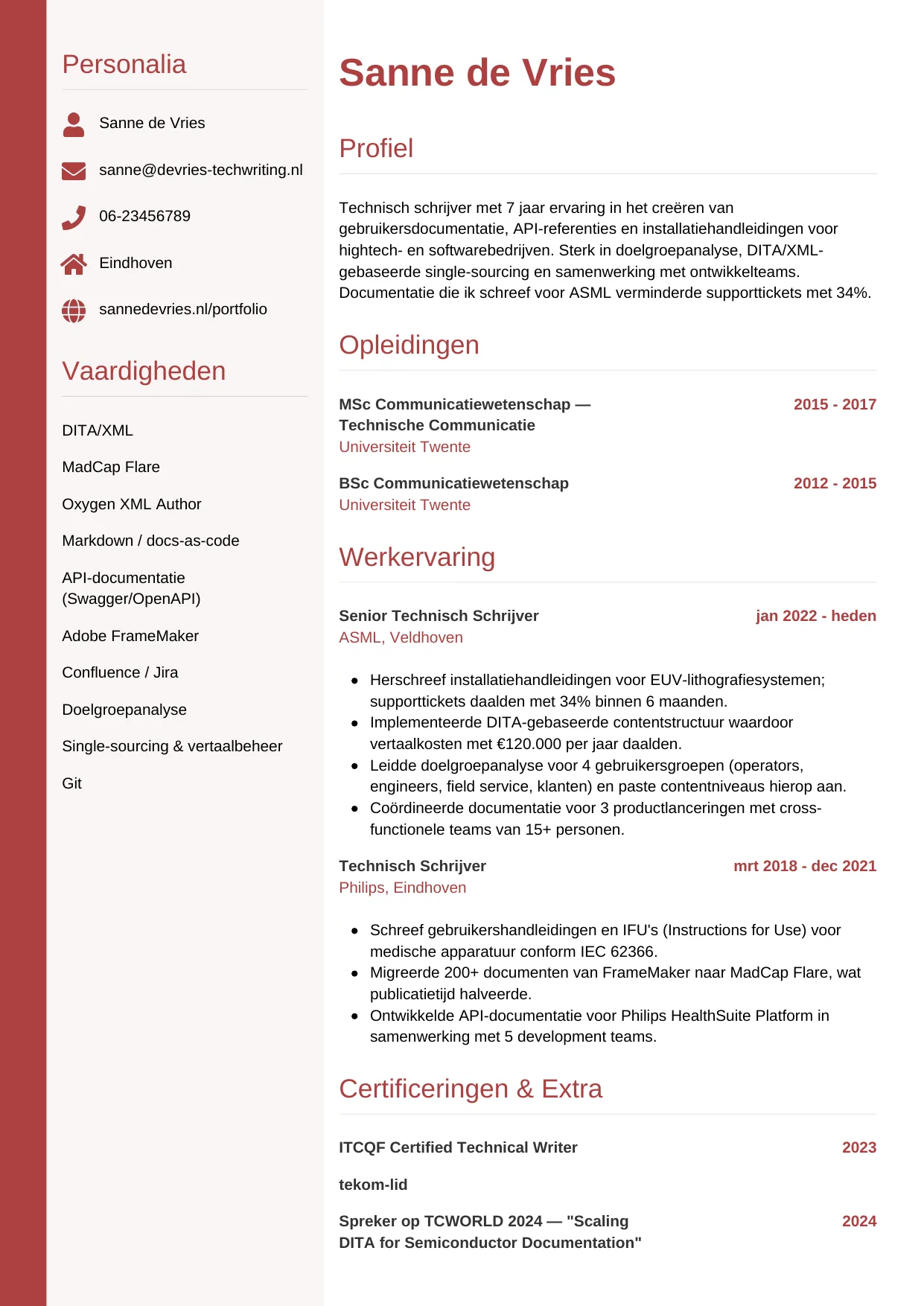 CV Verticaal voor technisch schrijver