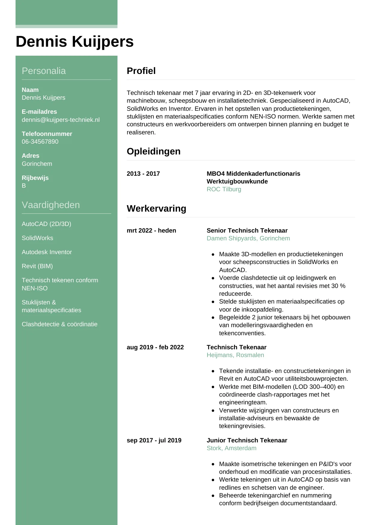 CV Casual voor technisch tekenaar