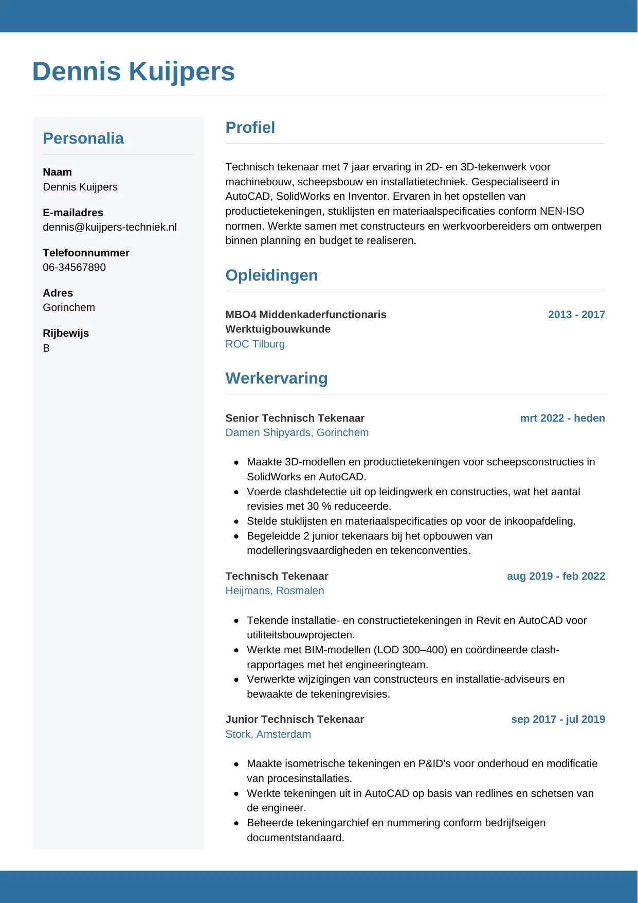 CV Horizontaal voor technisch tekenaar