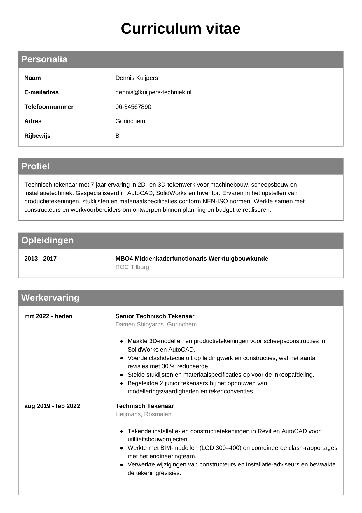 CV Klassiek voor technisch tekenaar
