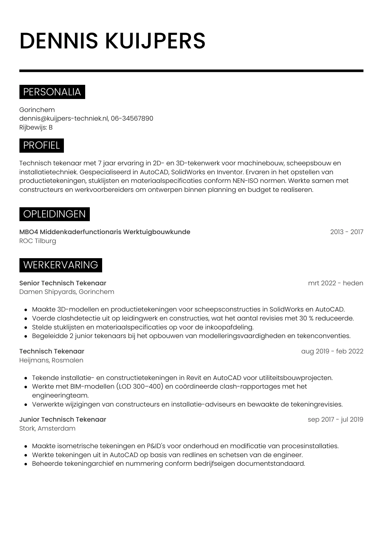 CV Metro voor technisch tekenaar