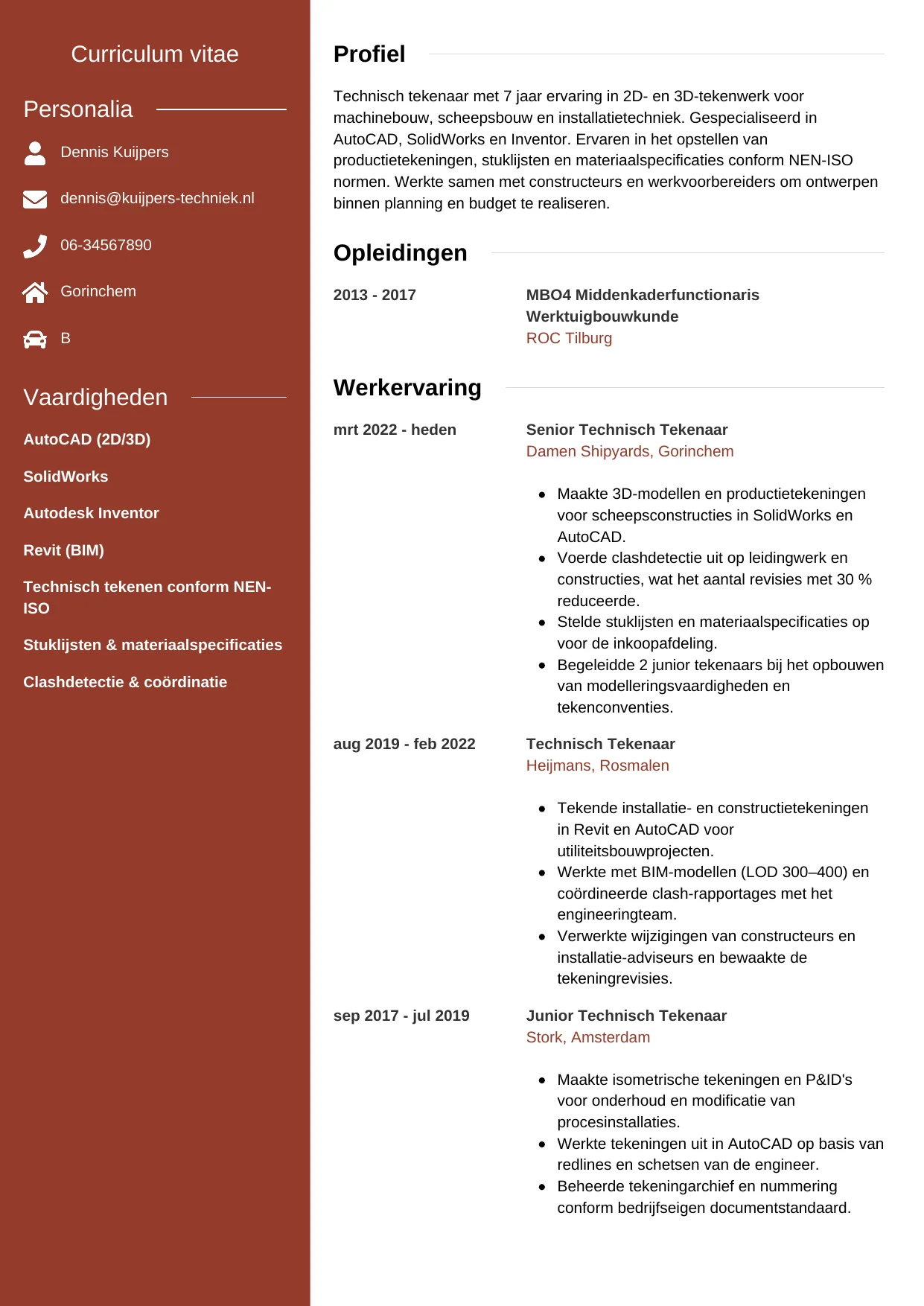 CV Modern voor technisch tekenaar