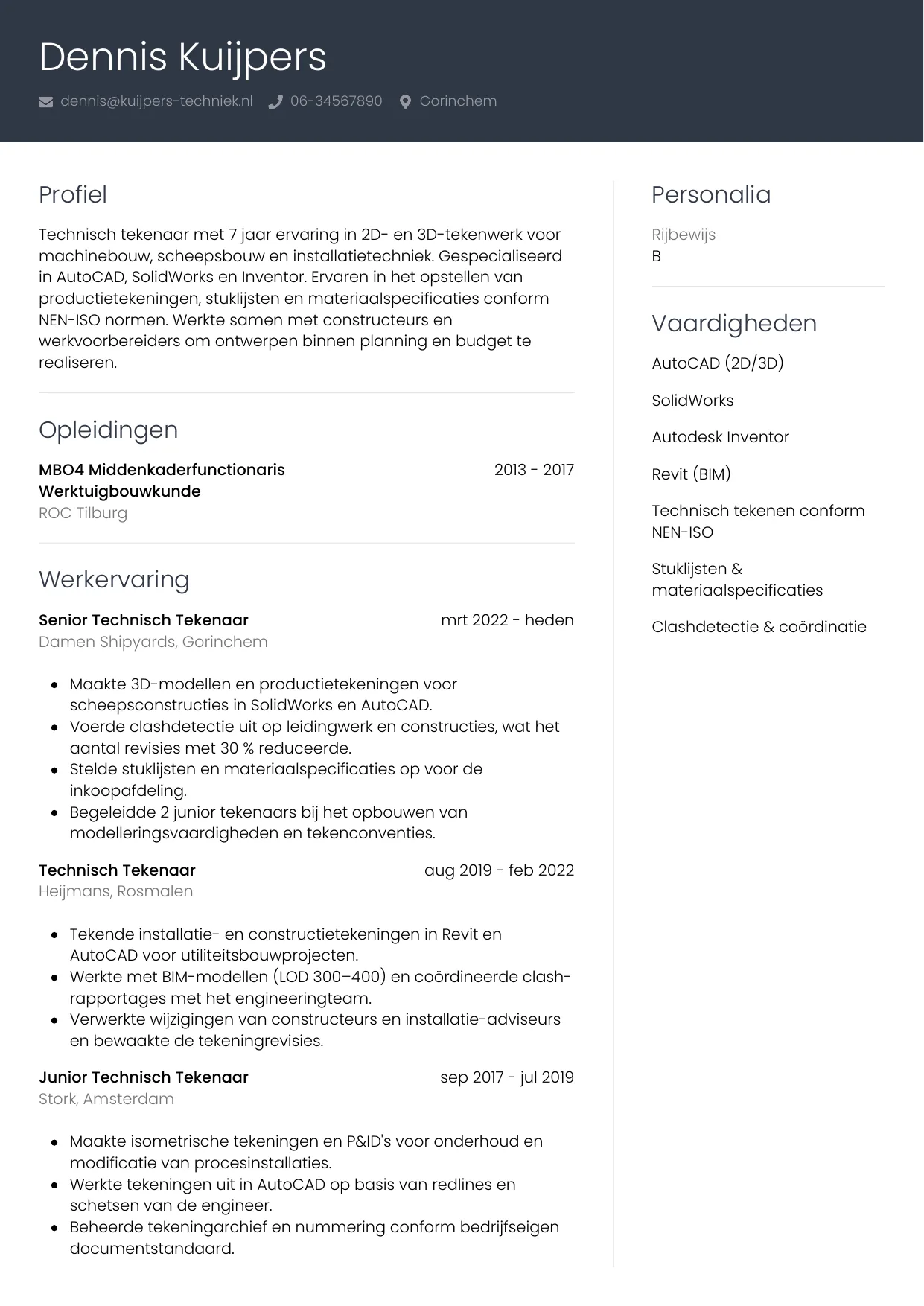 CV Professioneel voor technisch tekenaar