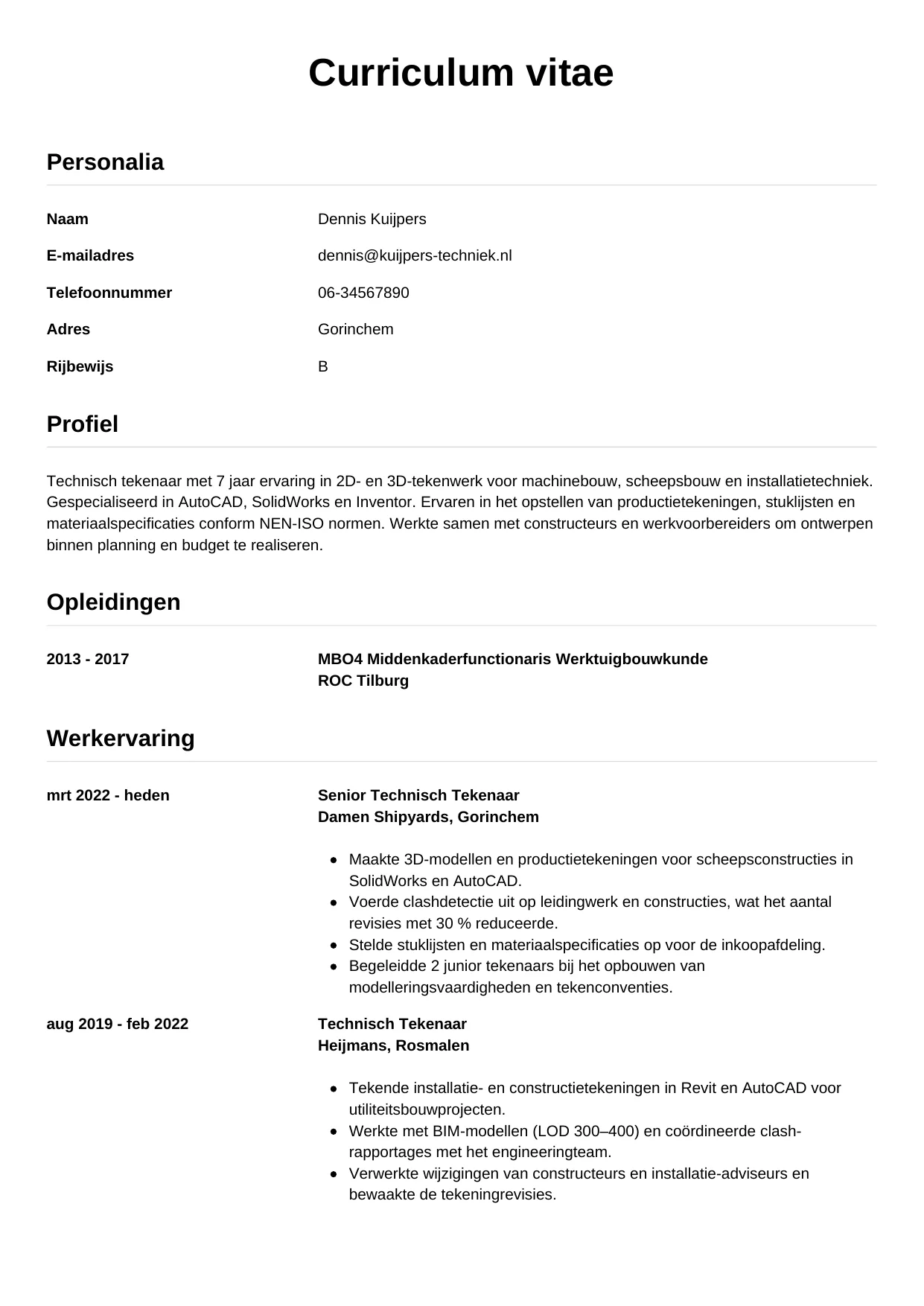 CV Simpel voor technisch tekenaar