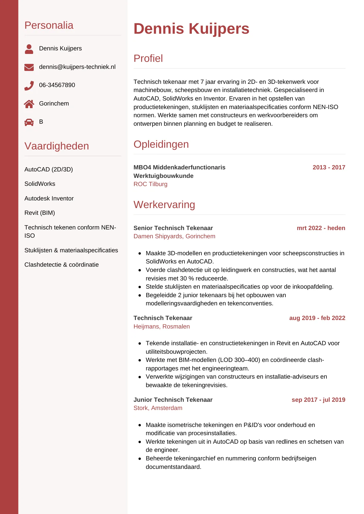 CV Verticaal voor technisch tekenaar