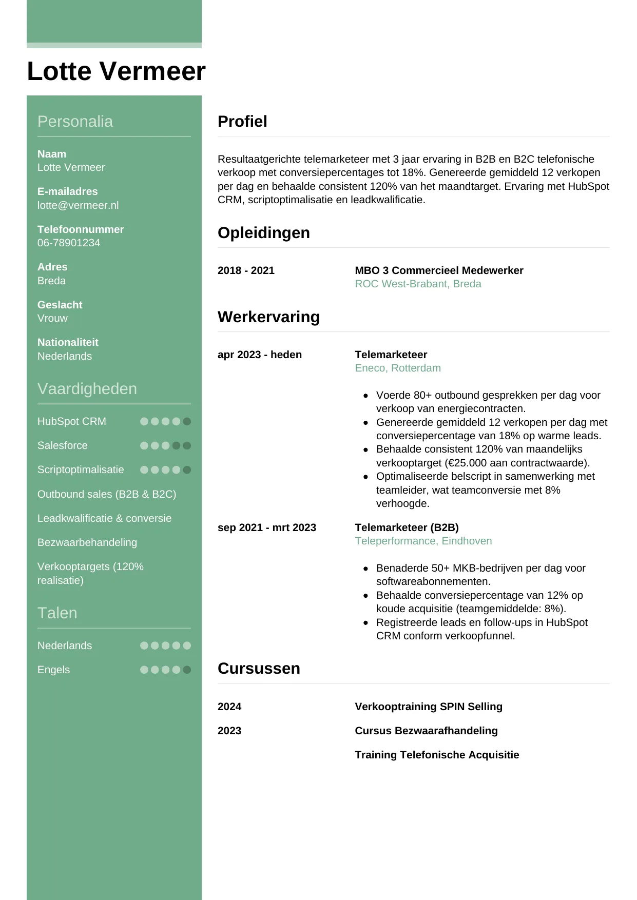 CV Casual voor telemarketeer