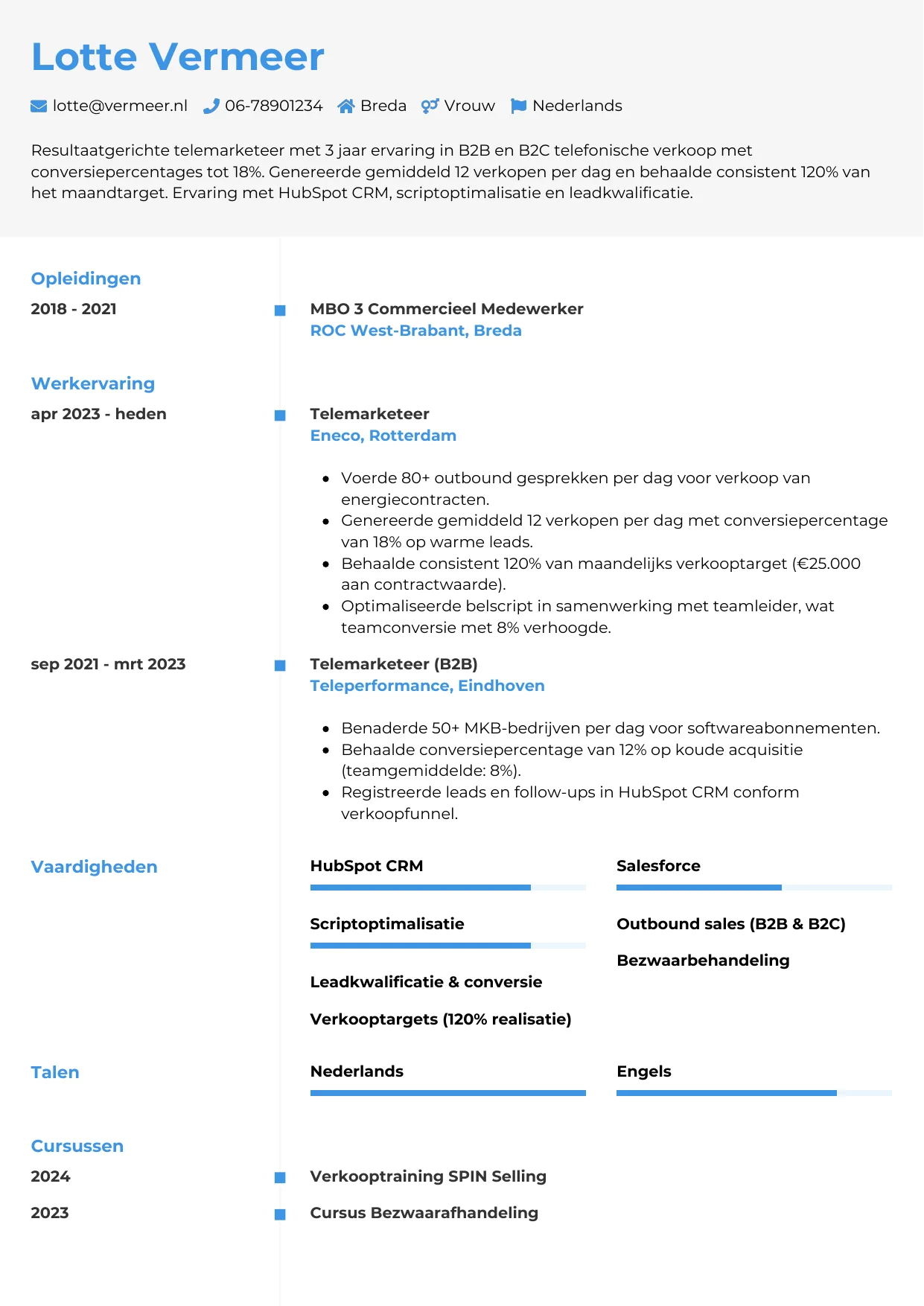 CV Chrono voor telemarketeer