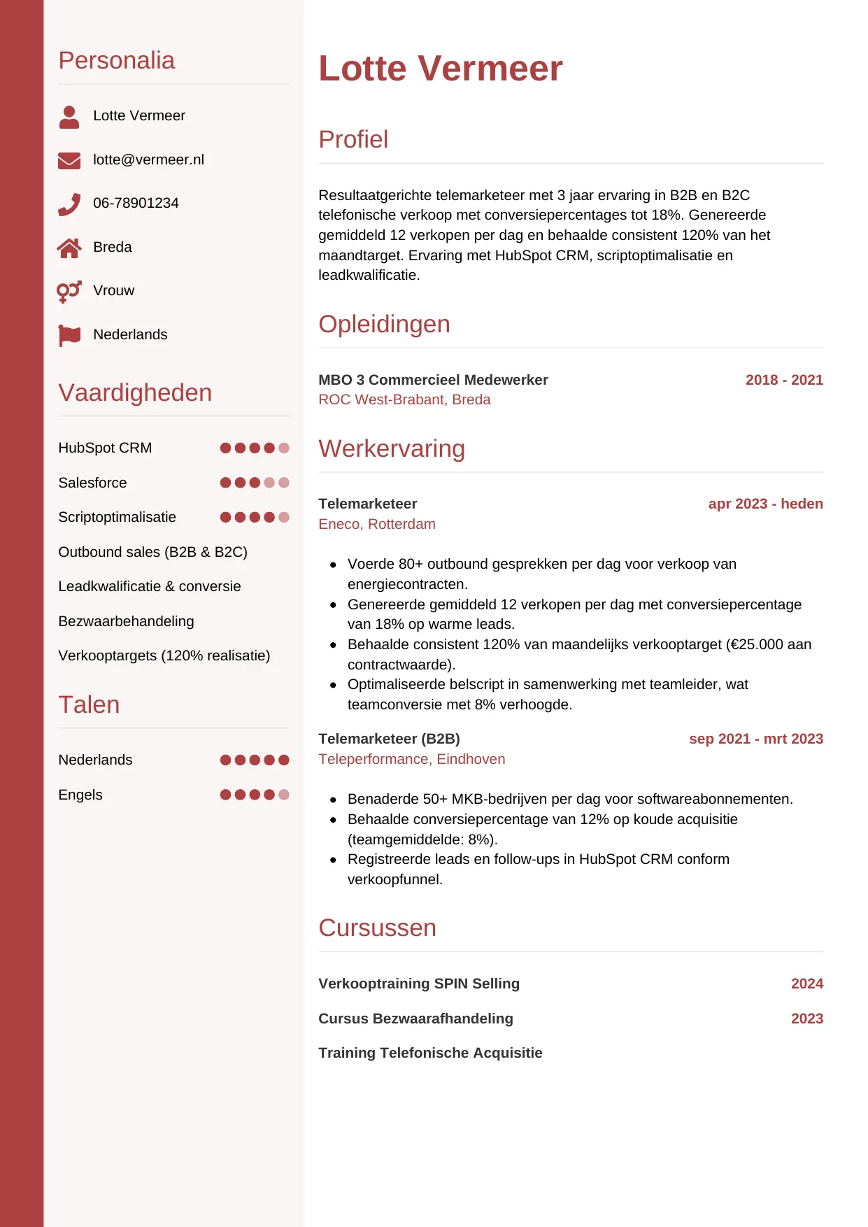 CV Verticaal voor telemarketeer