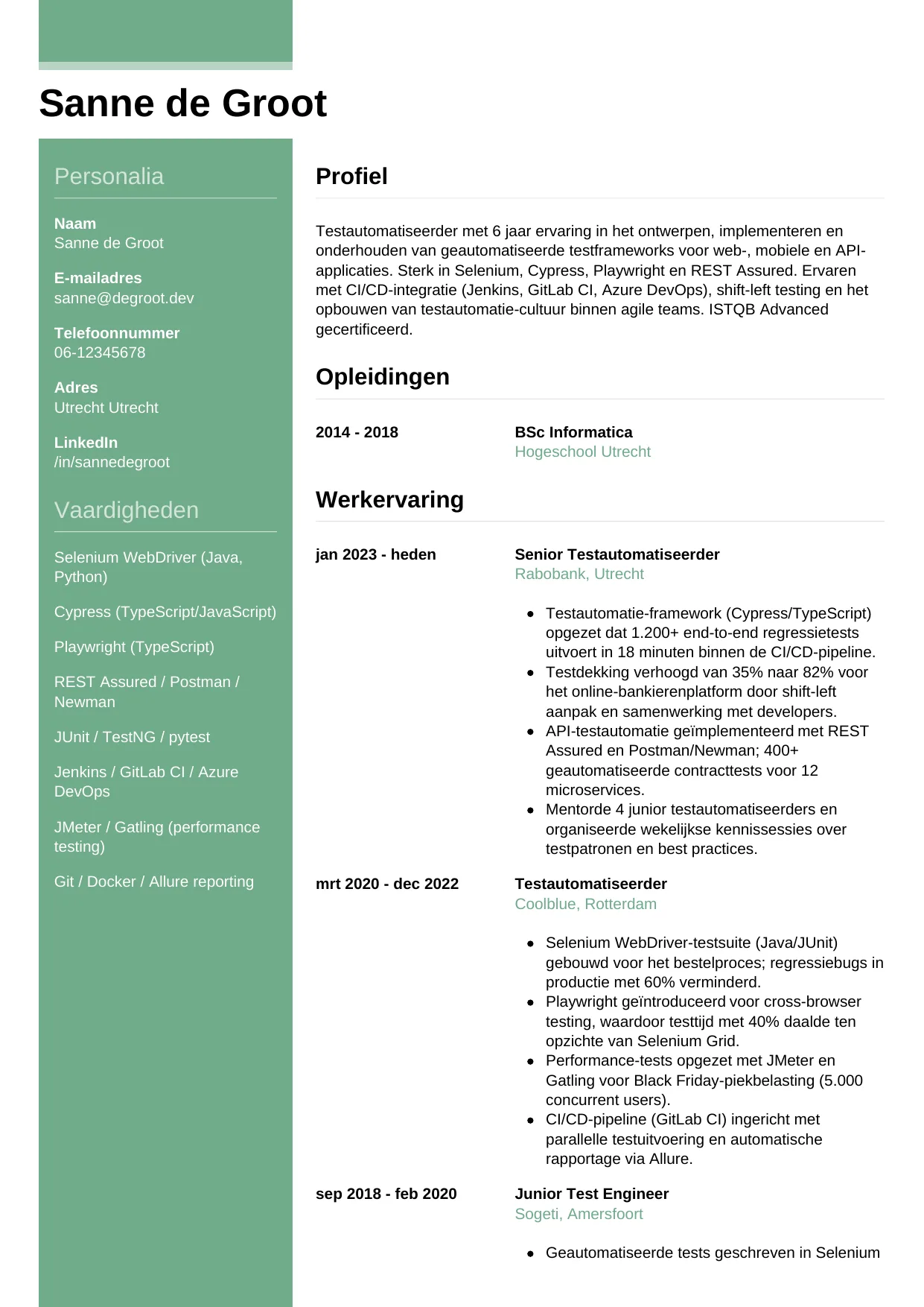 CV Casual voor testautomatiseerder