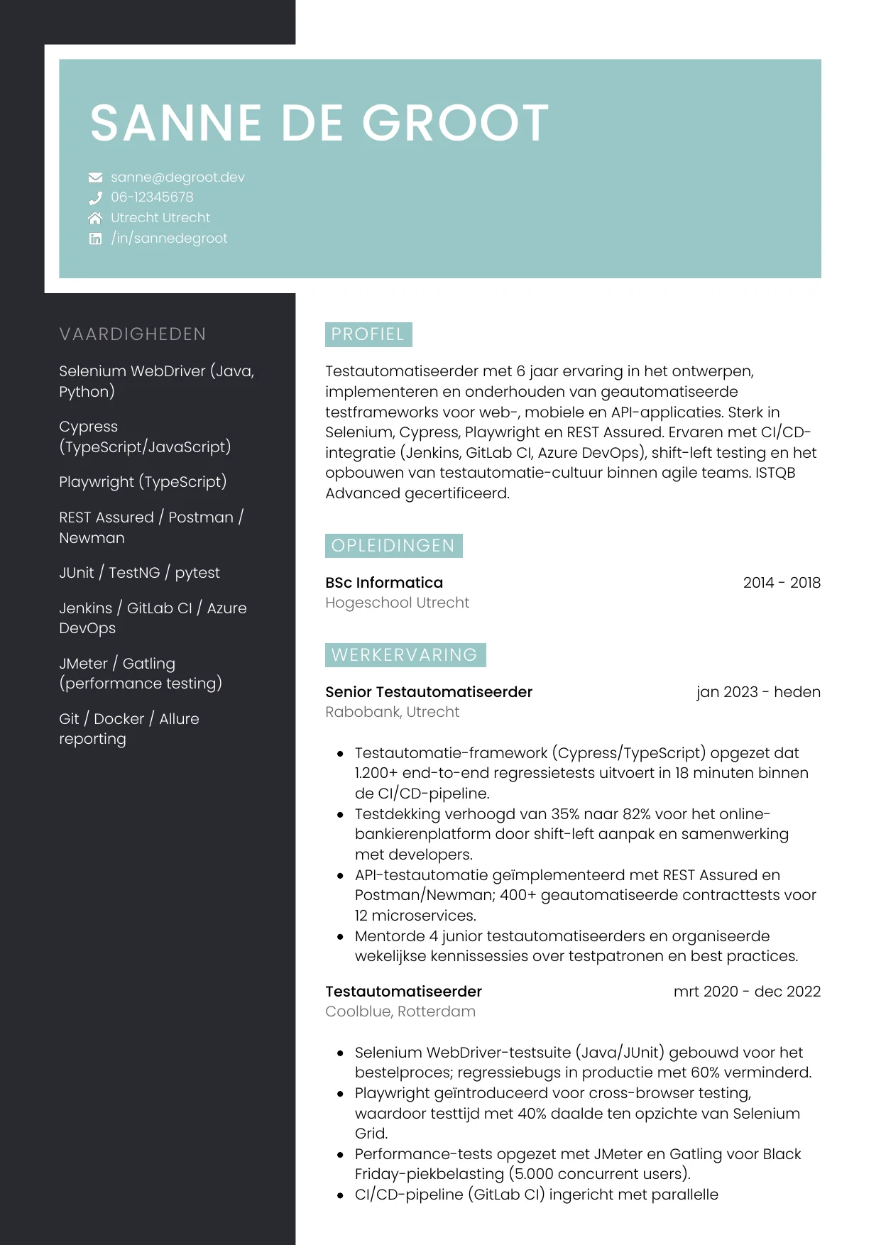 CV Elegant voor testautomatiseerder