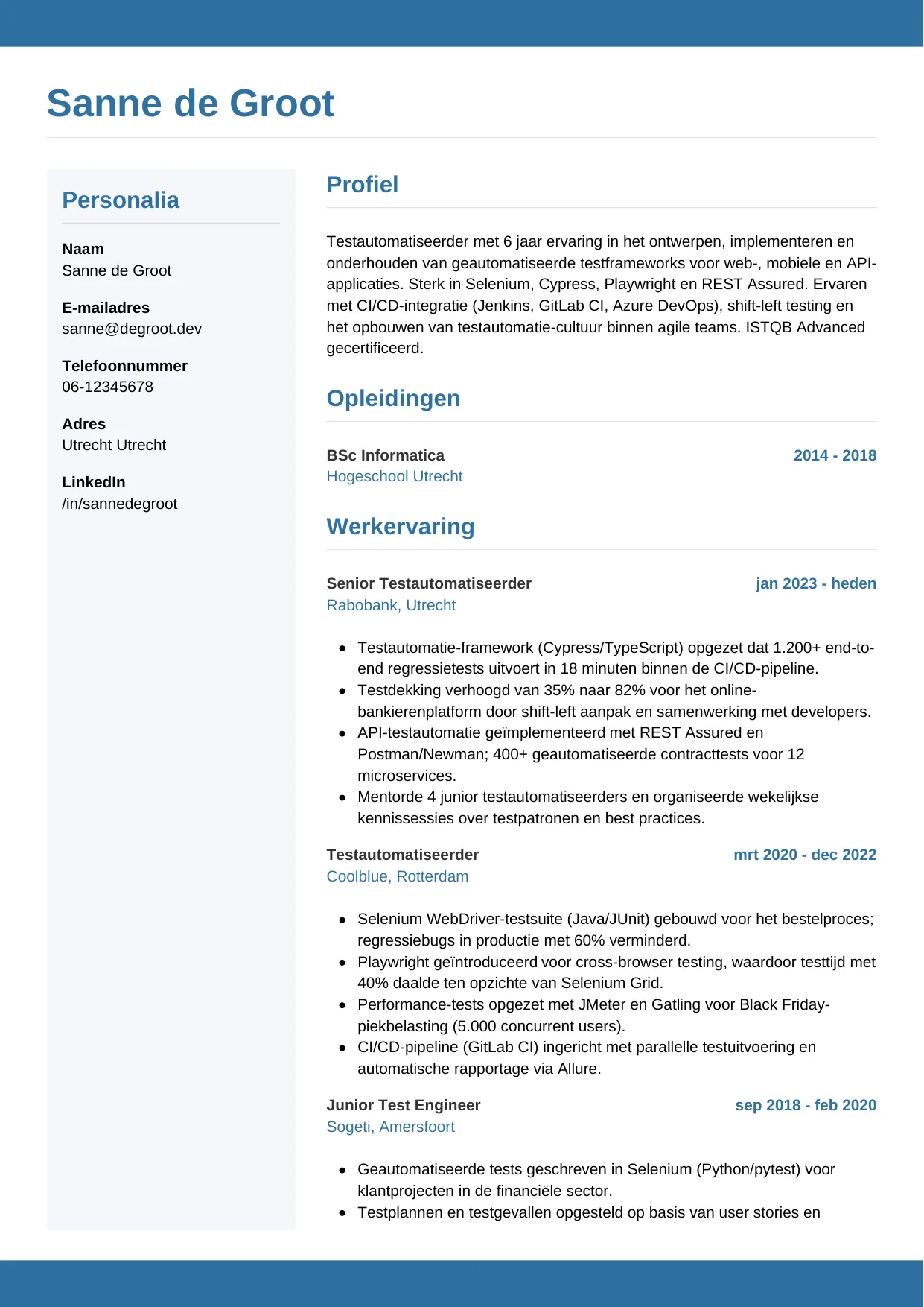 CV Horizontaal voor testautomatiseerder