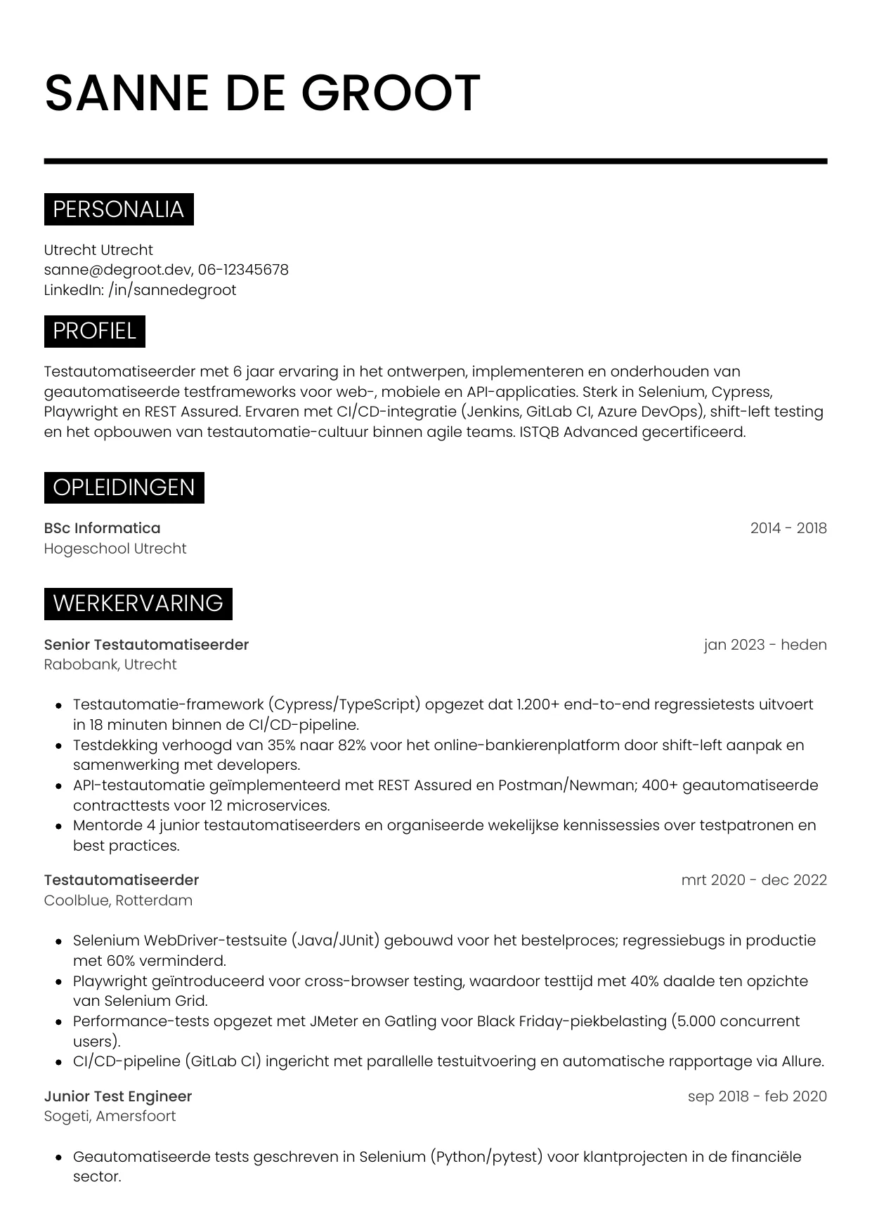 CV Metro voor testautomatiseerder