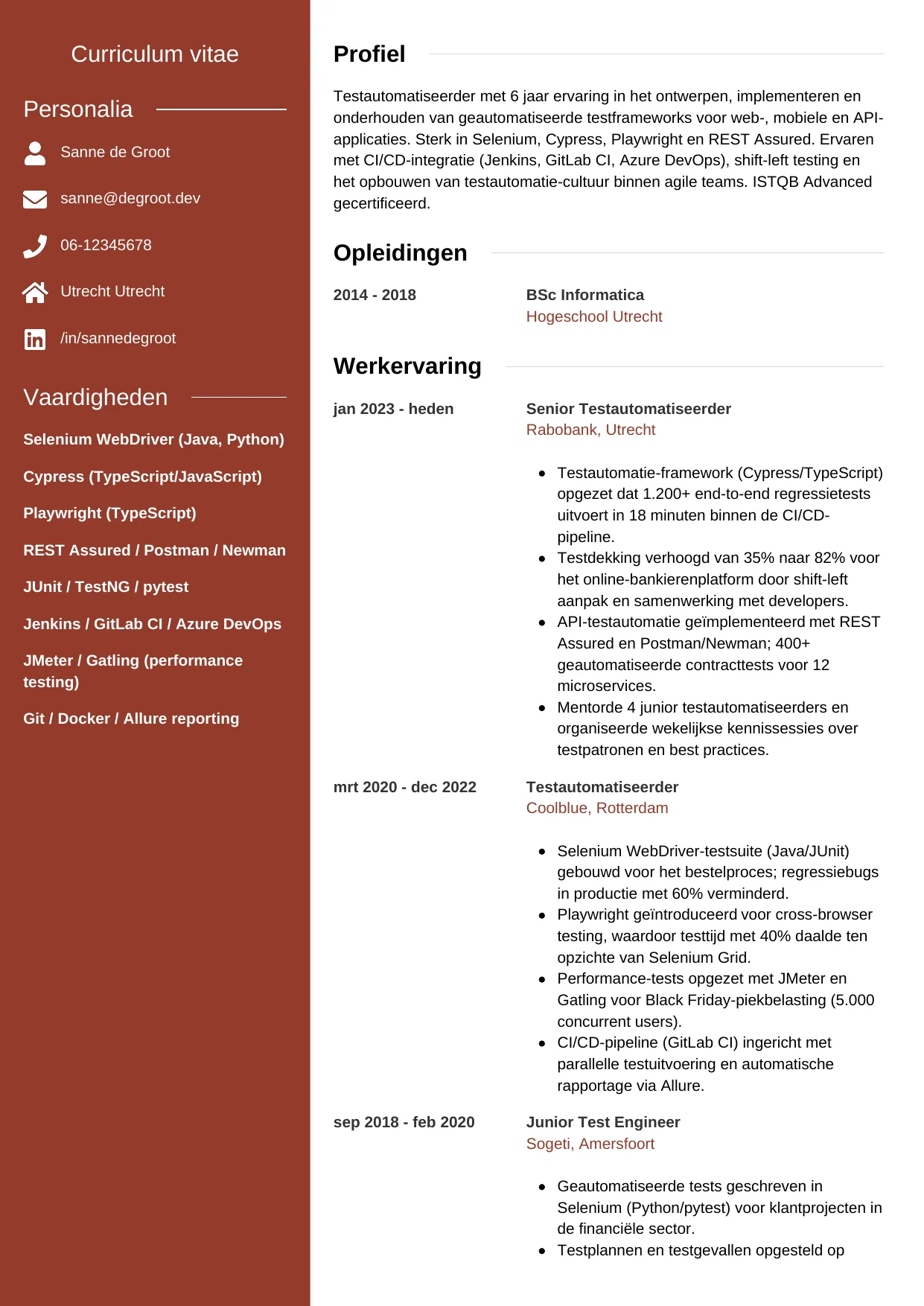 CV Modern voor testautomatiseerder