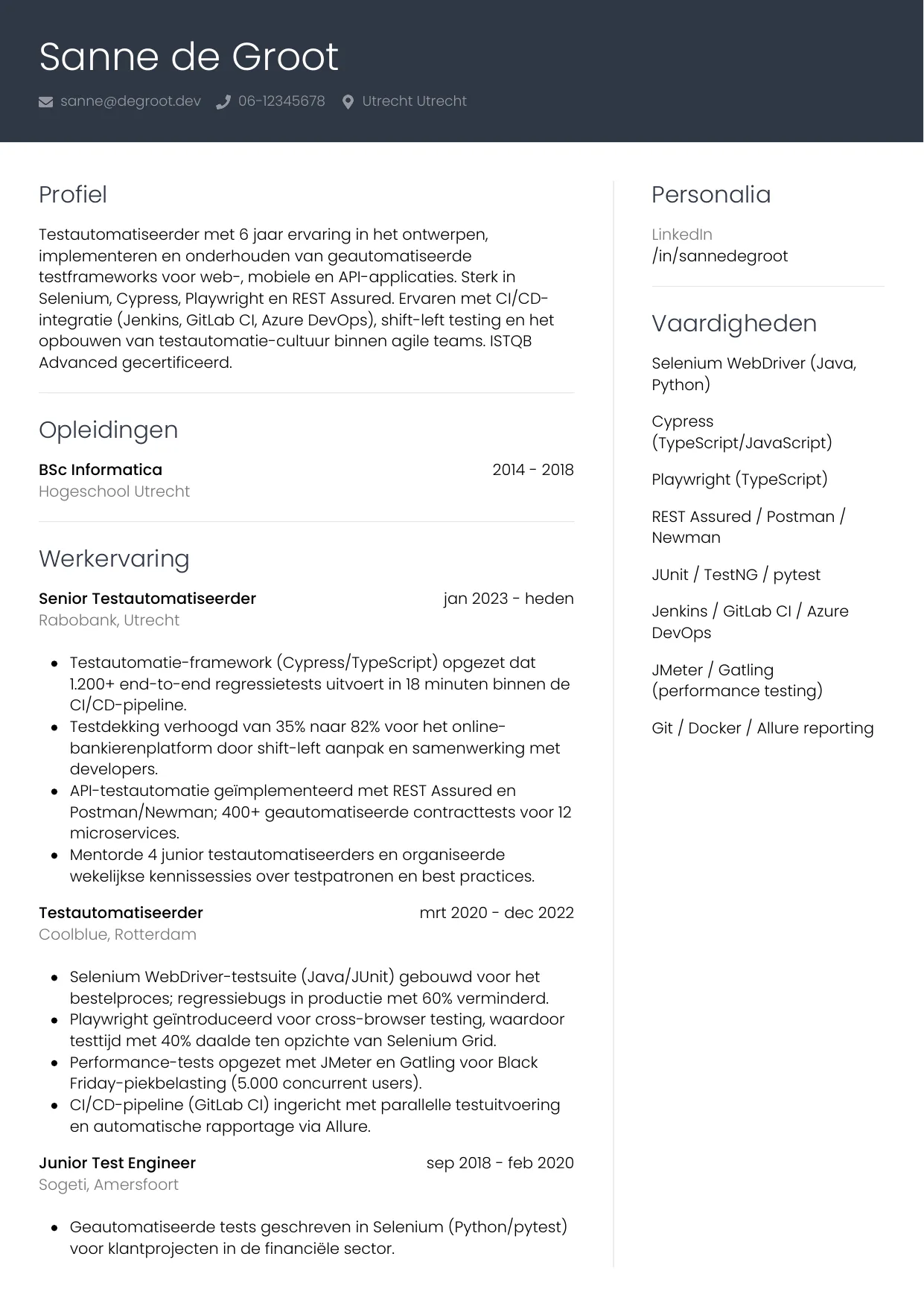 CV Professioneel voor testautomatiseerder