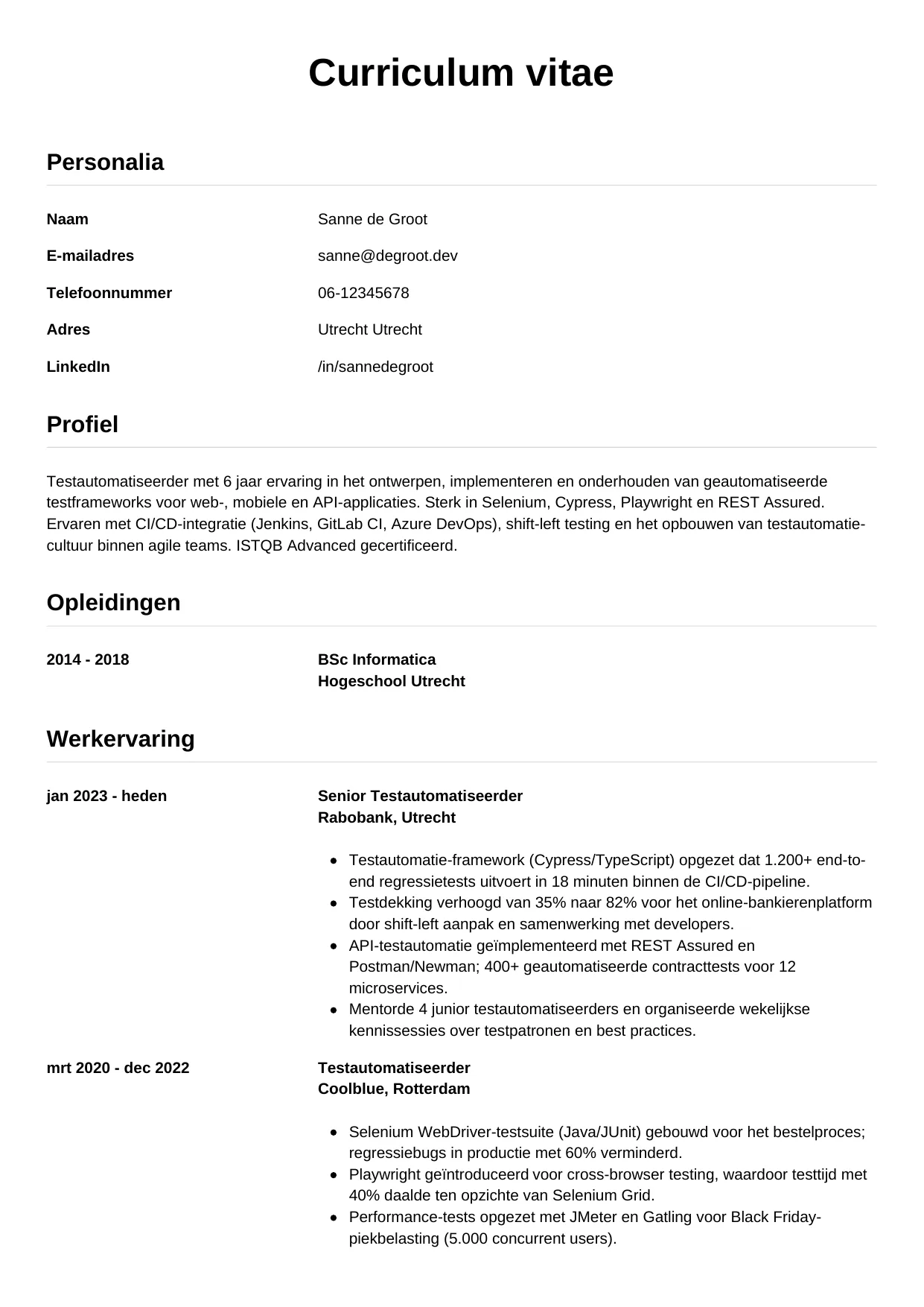 CV Simpel voor testautomatiseerder