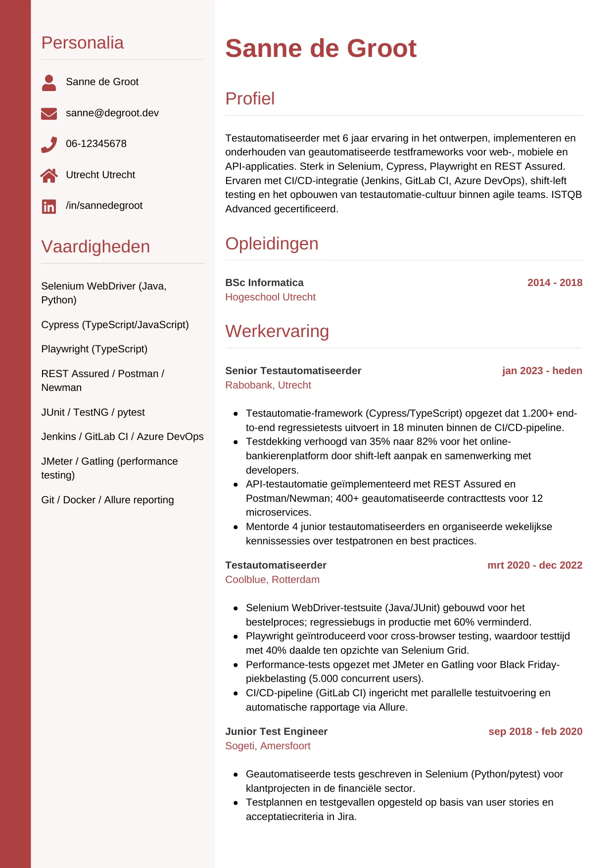 CV Verticaal voor testautomatiseerder