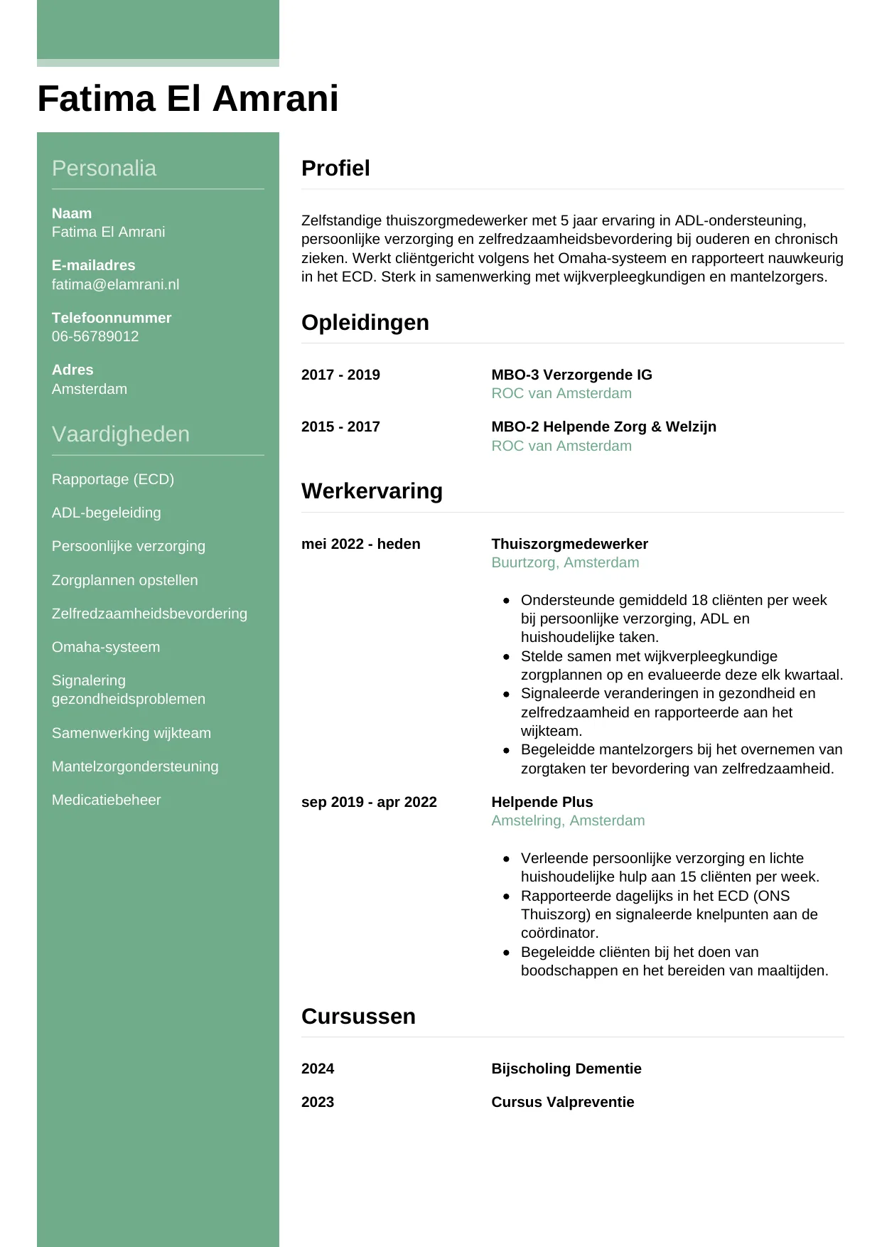 CV Casual voor thuiszorgmedewerker