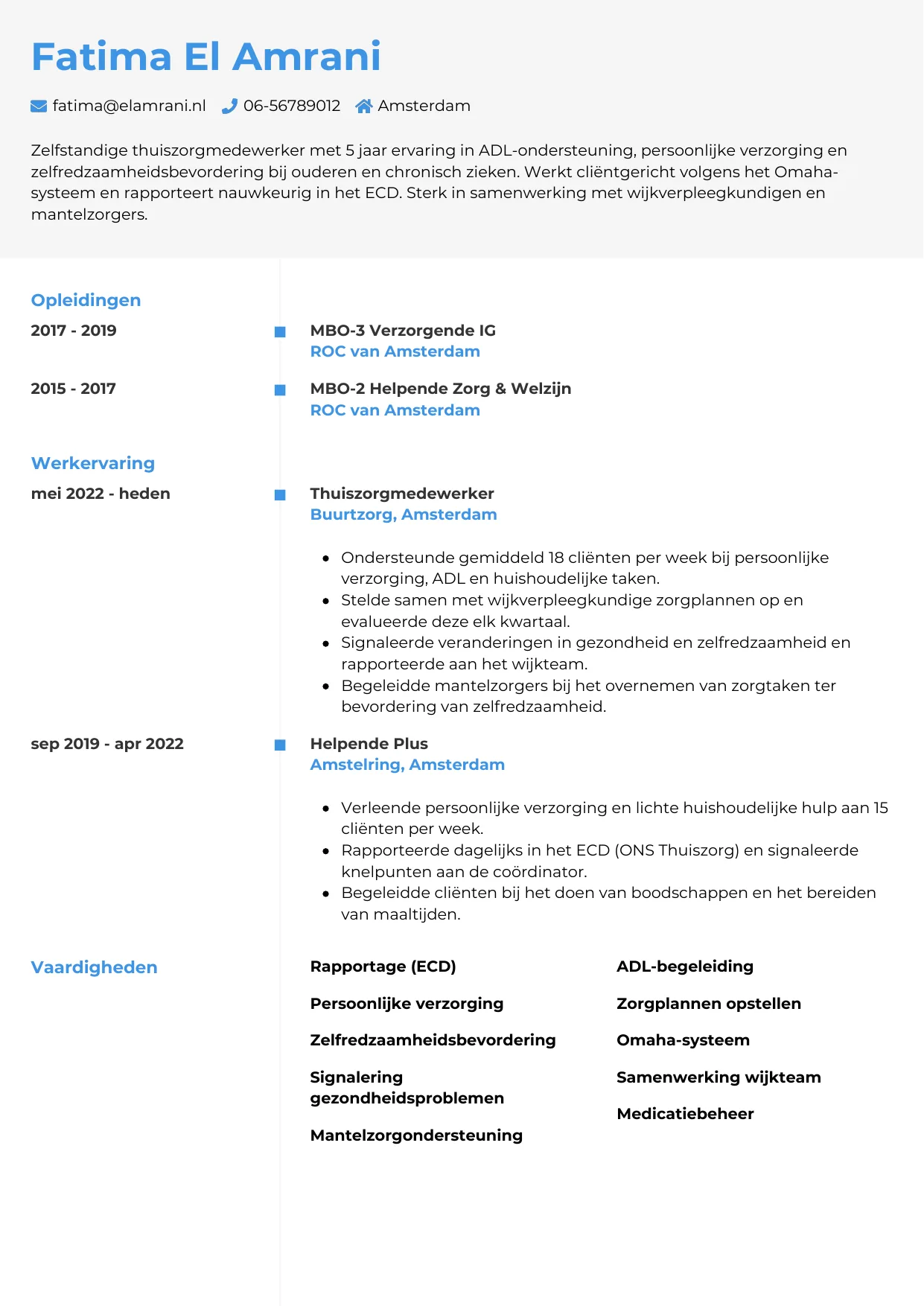 CV Chrono voor thuiszorgmedewerker