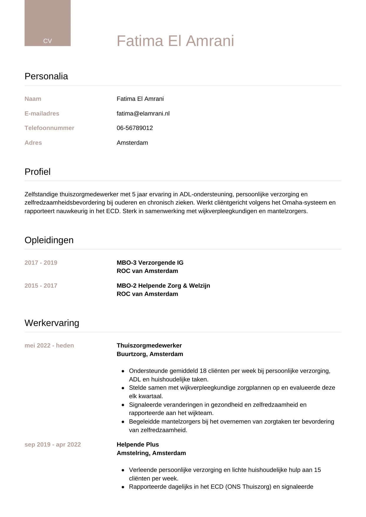 CV Luxe voor thuiszorgmedewerker