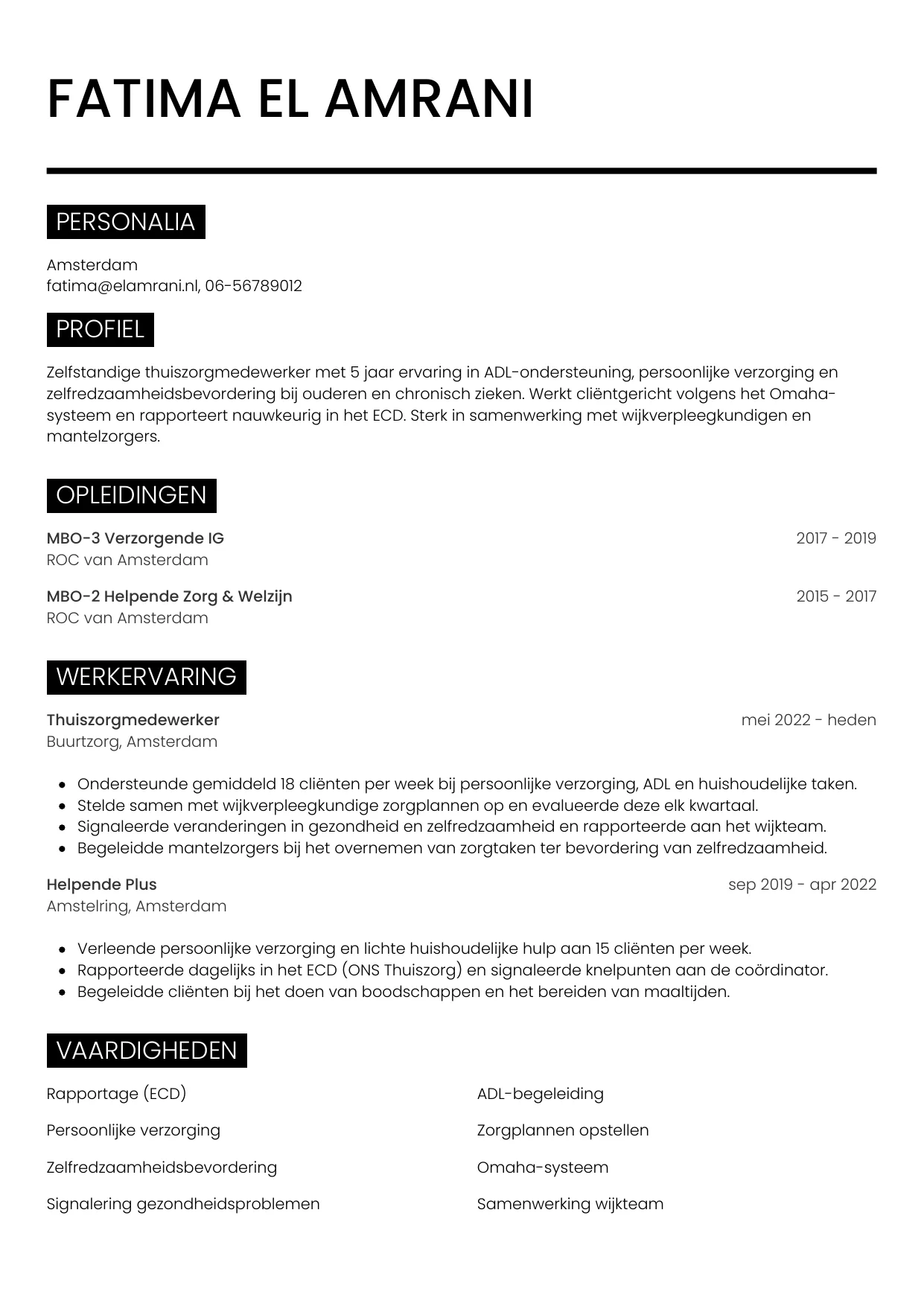 CV Metro voor thuiszorgmedewerker