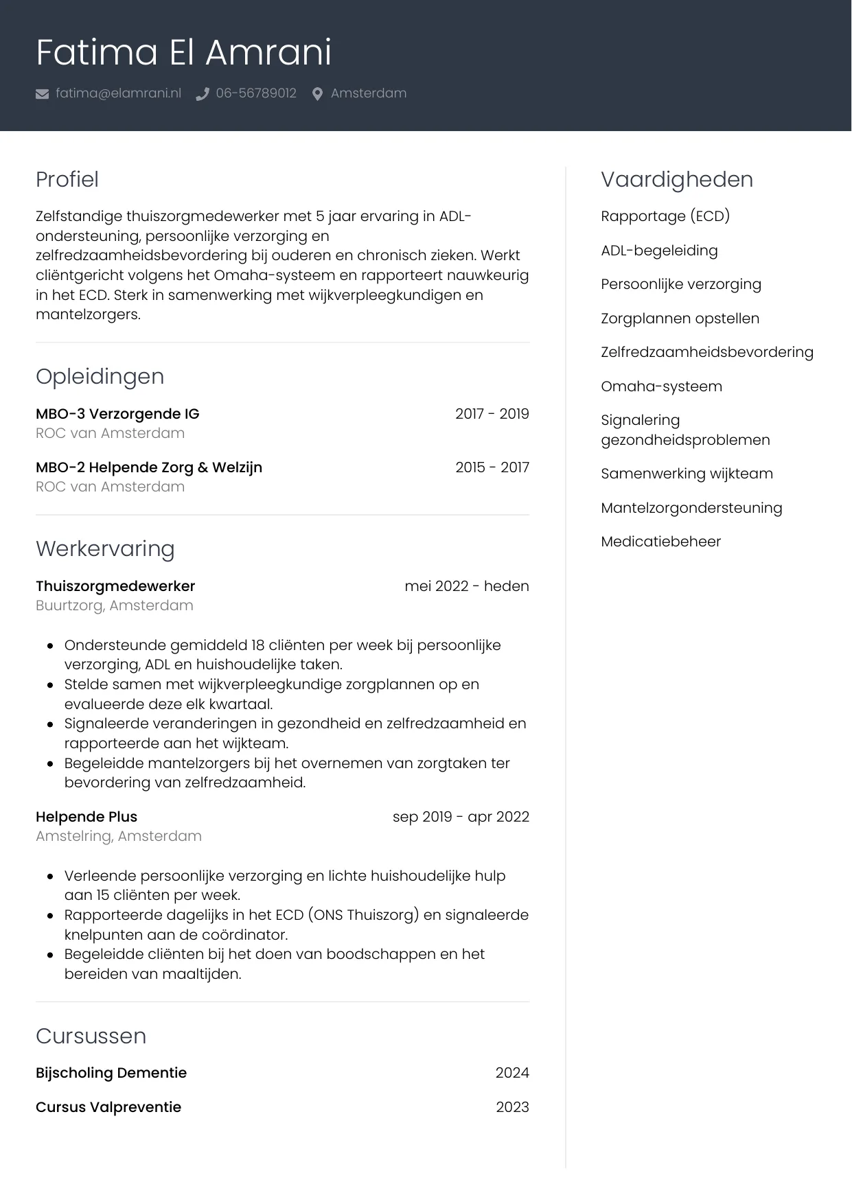 CV Professioneel voor thuiszorgmedewerker