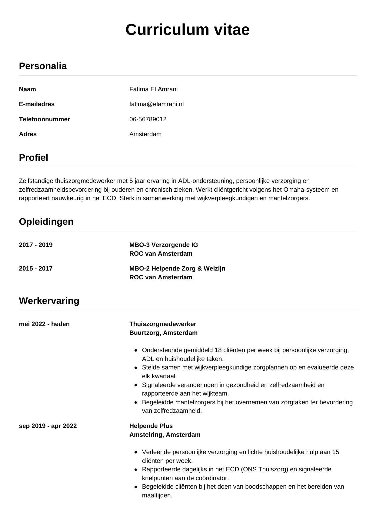 CV Simpel voor thuiszorgmedewerker