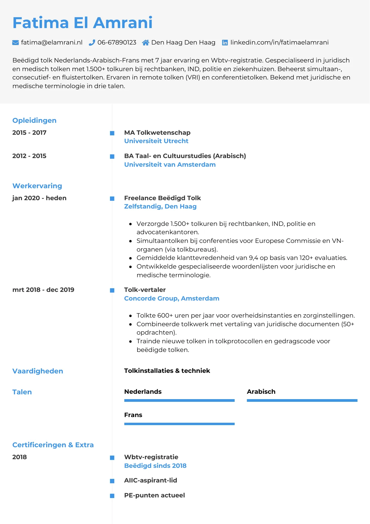 CV Chrono voor tolk