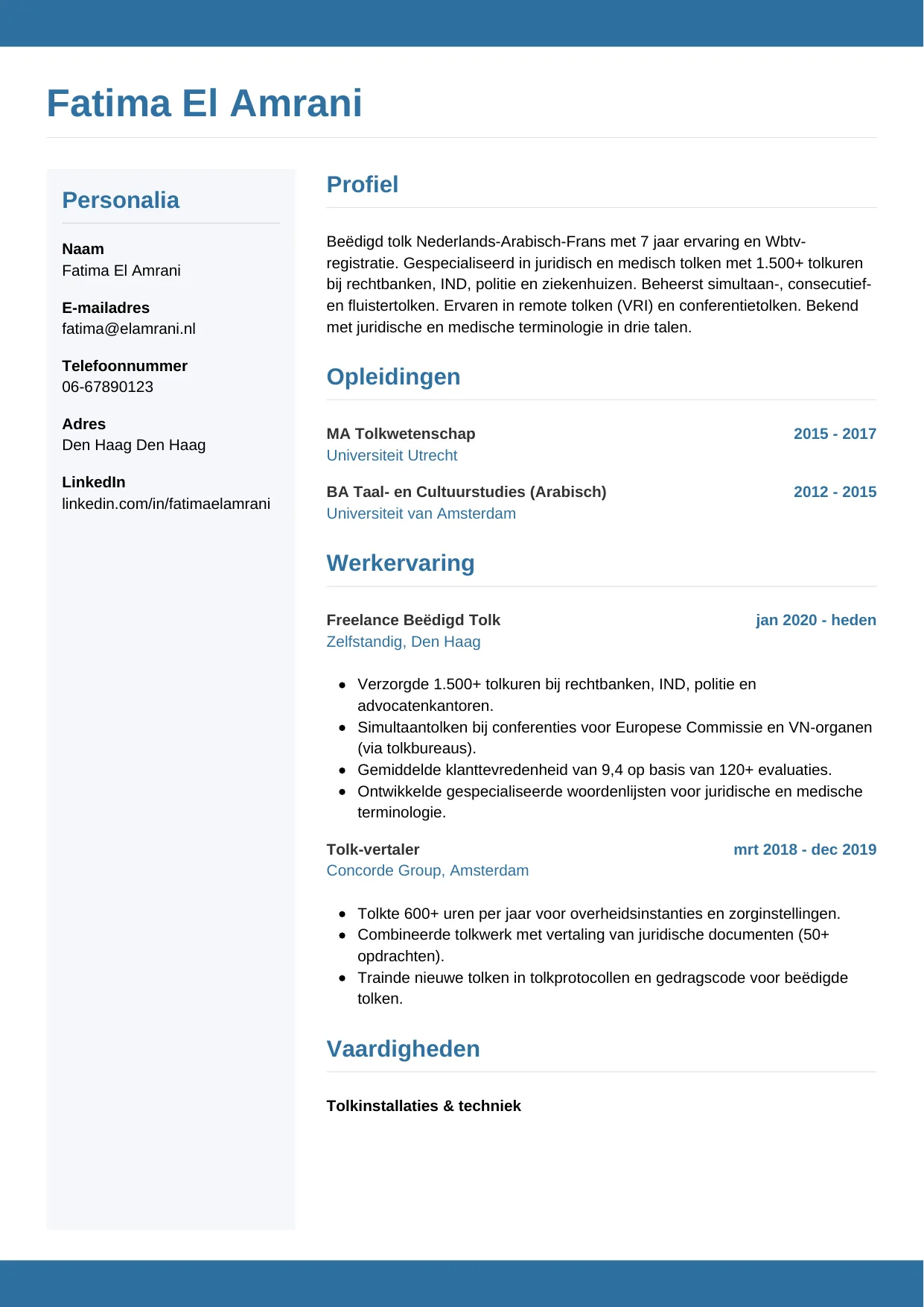 CV Horizontaal voor tolk