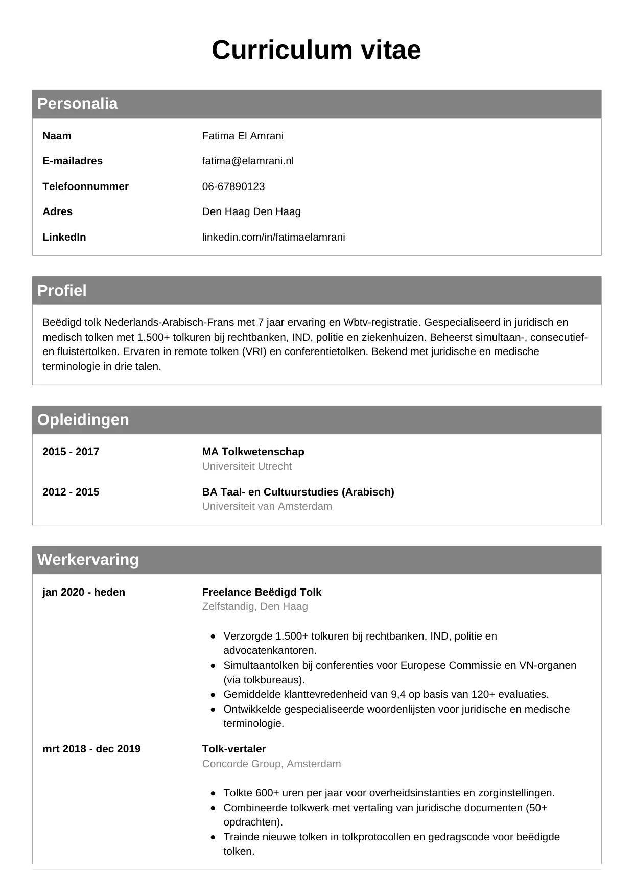 CV Klassiek voor tolk