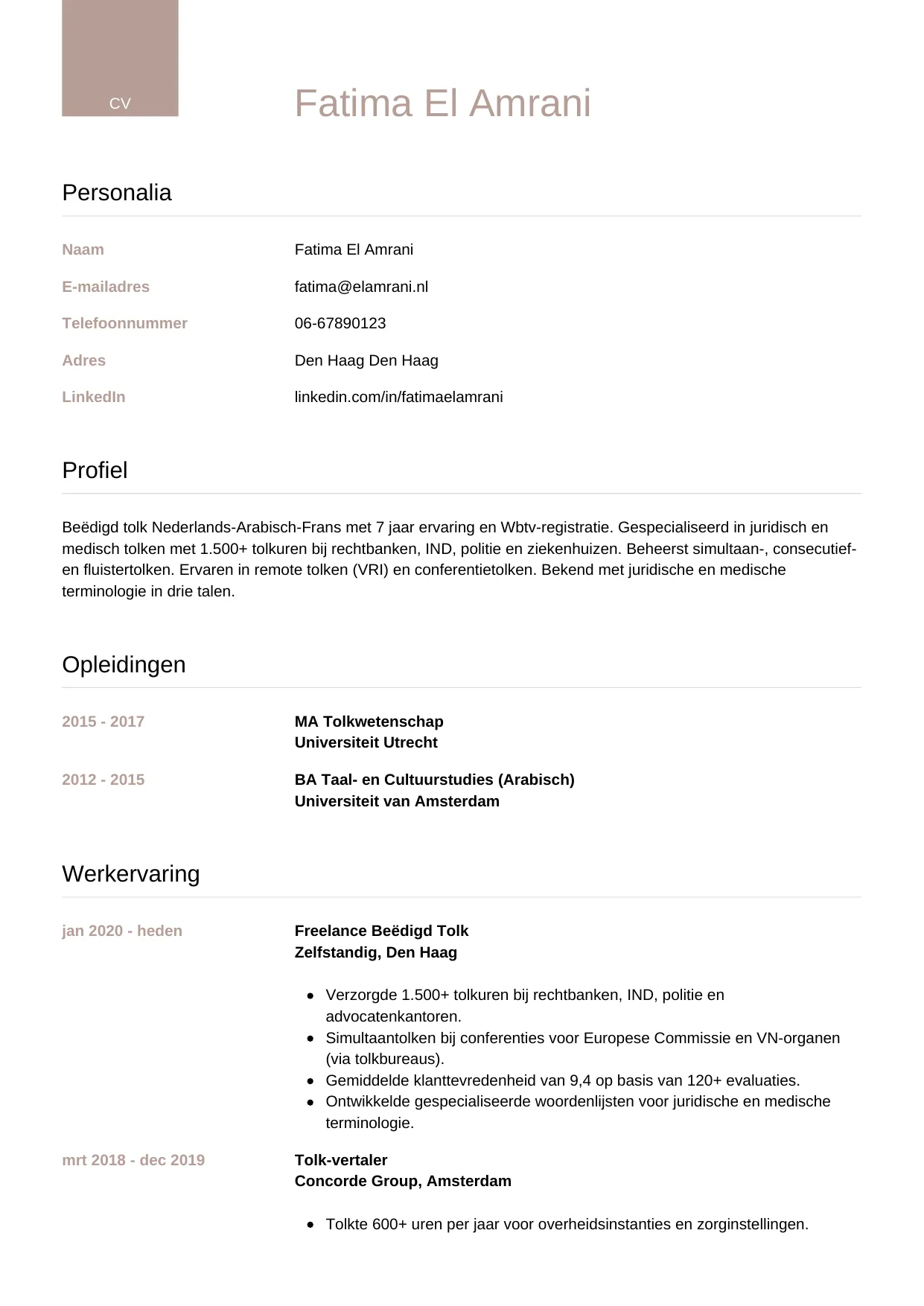 CV Luxe voor tolk
