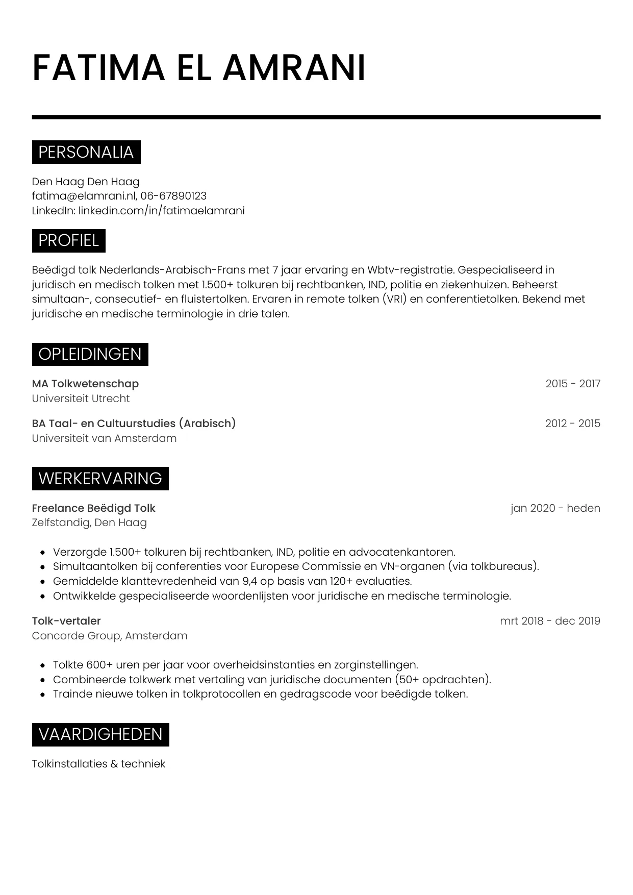 CV Metro voor tolk