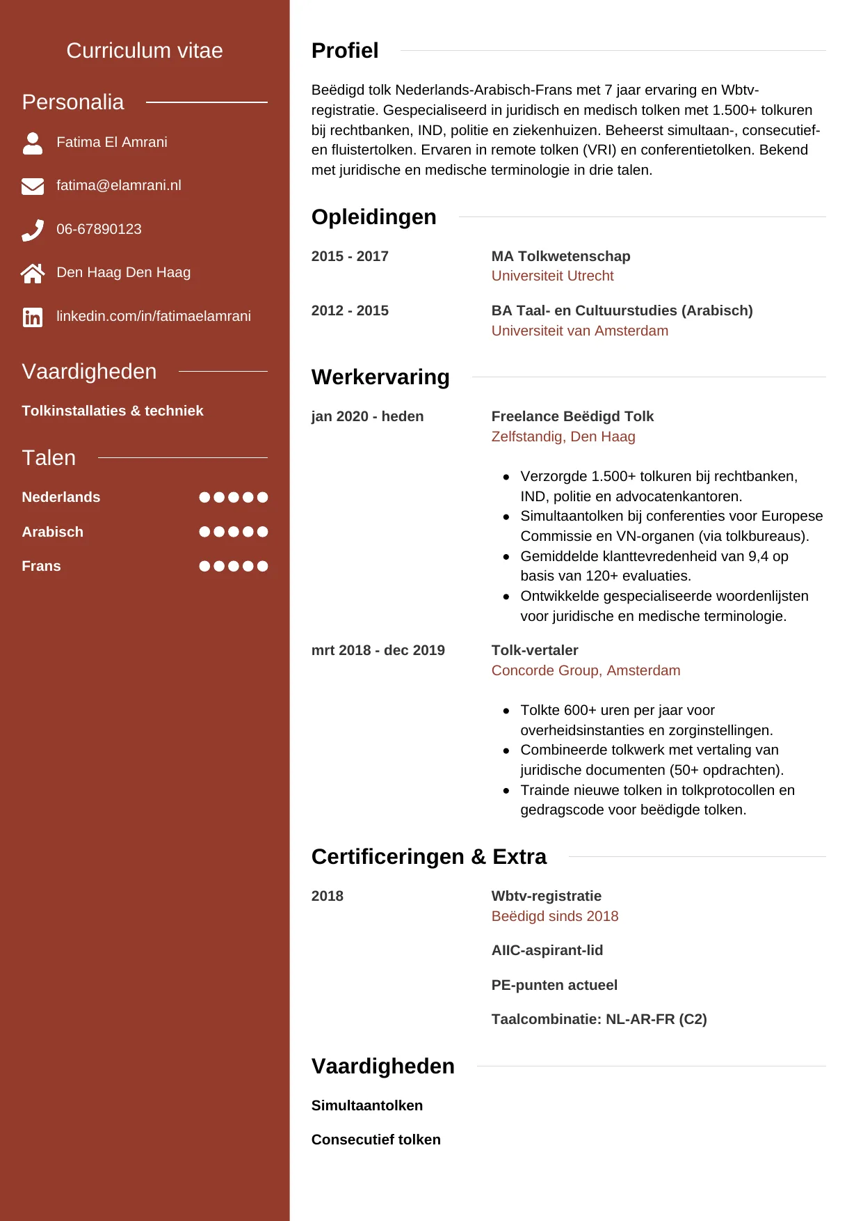 CV Modern voor tolk