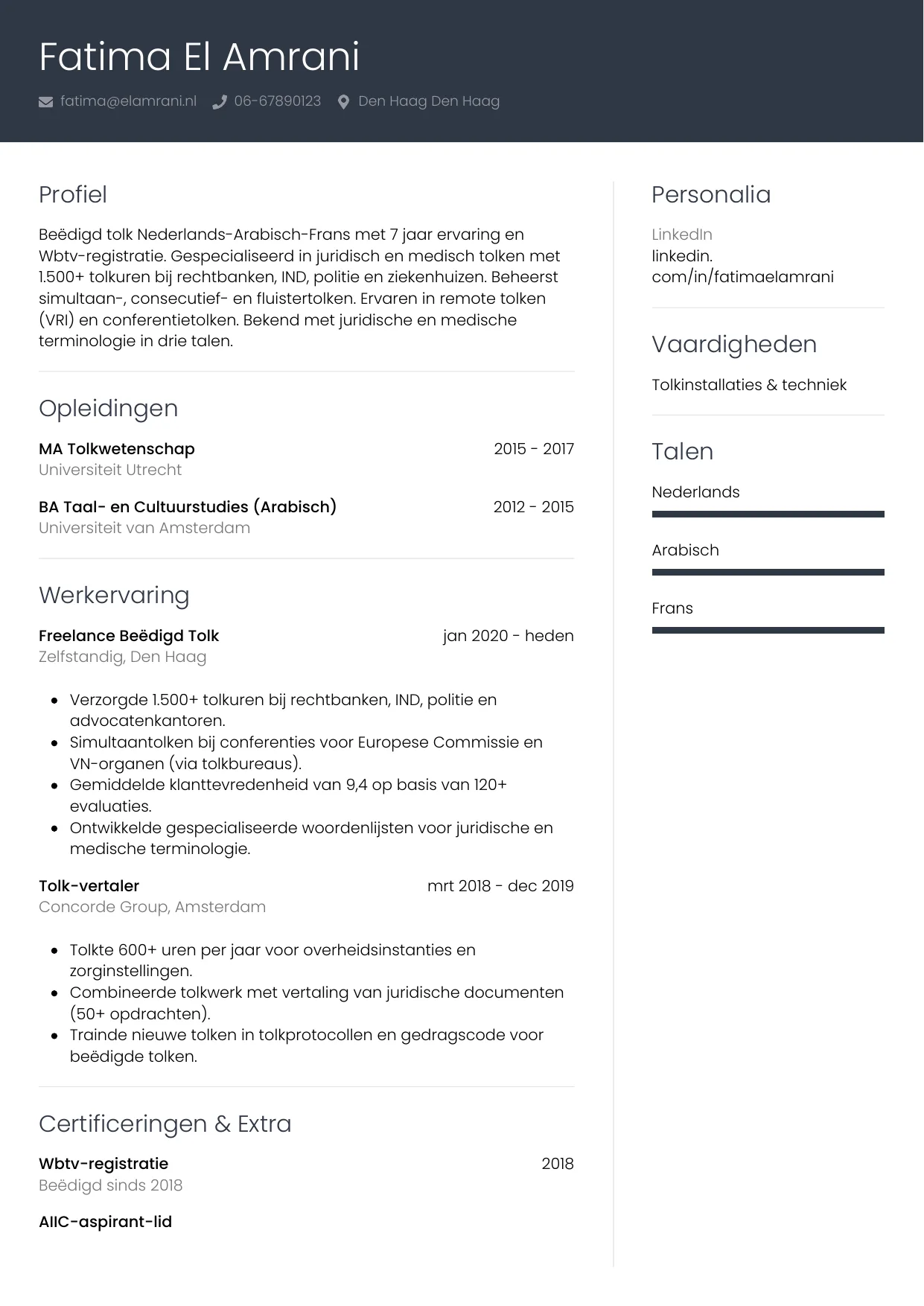 CV Professioneel voor tolk