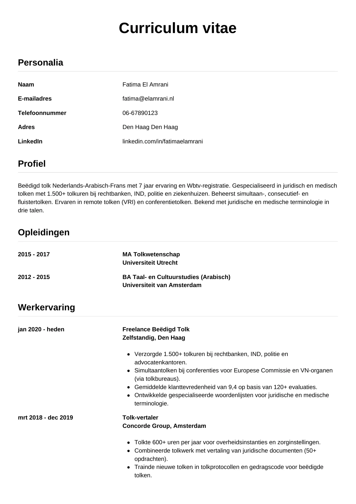 CV Simpel voor tolk