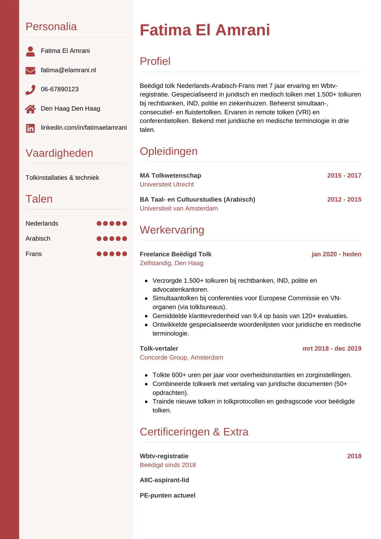 CV Verticaal voor tolk