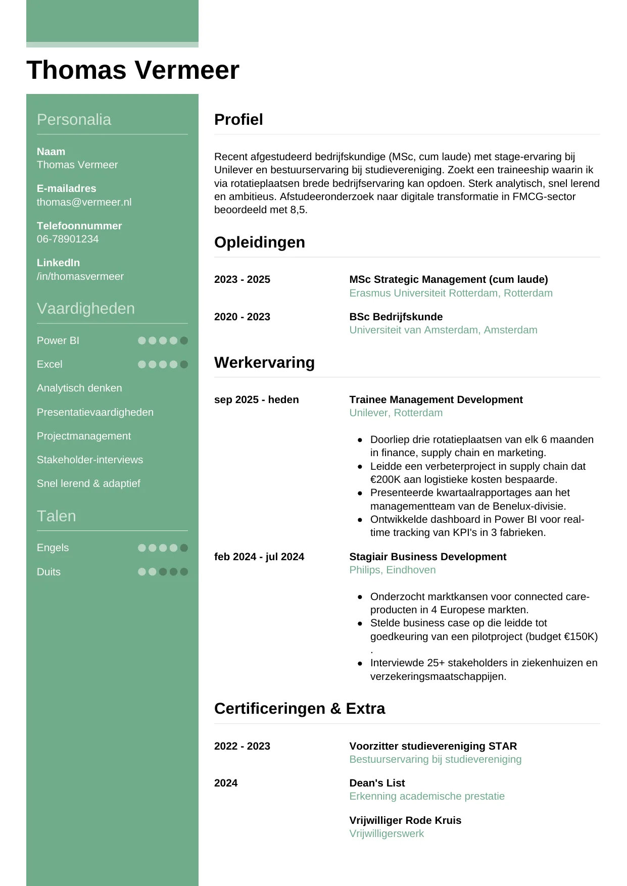 CV Casual voor trainee