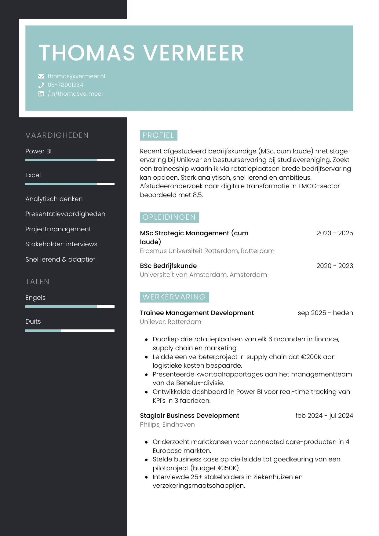 CV Elegant voor trainee