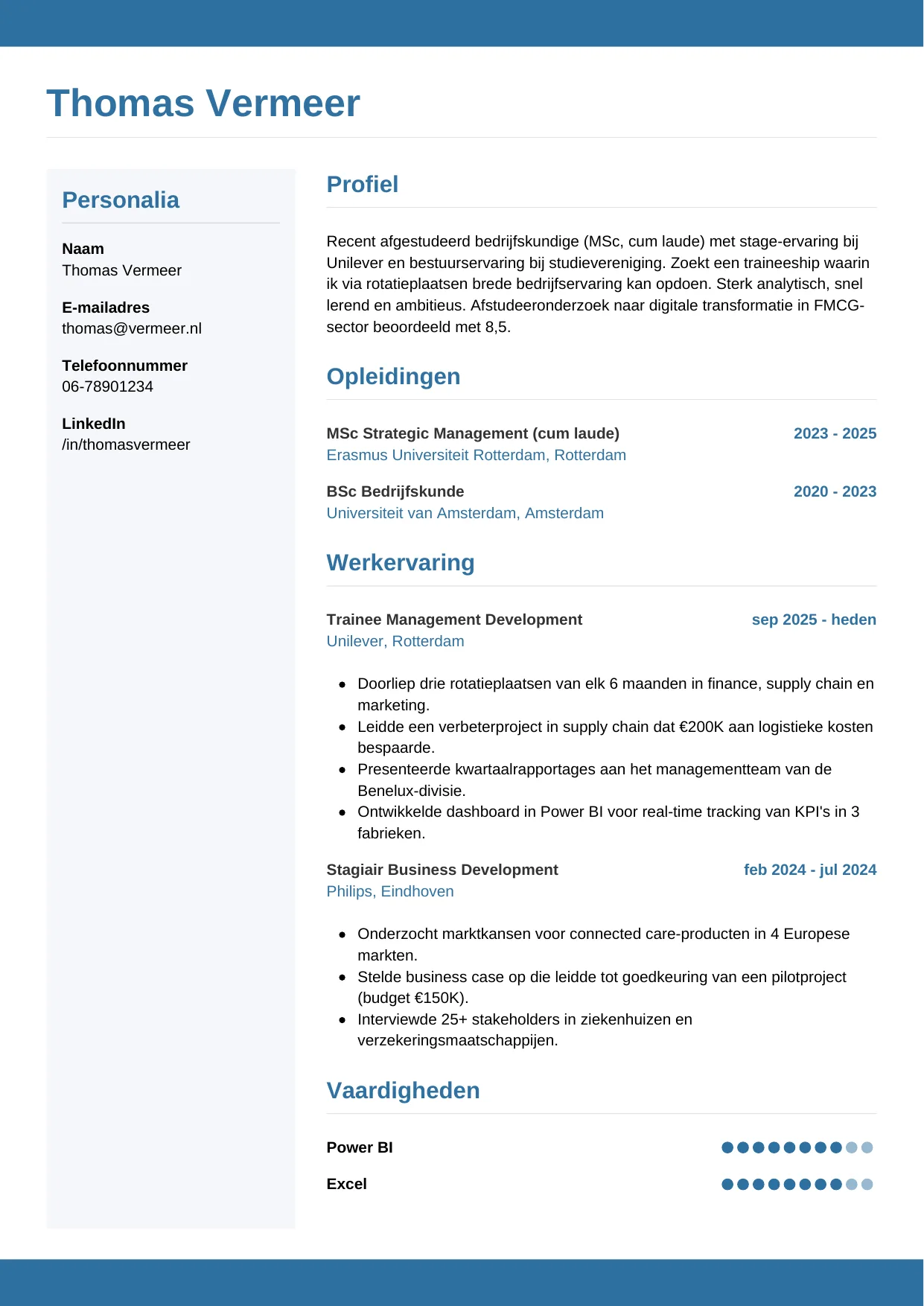 CV Horizontaal voor trainee