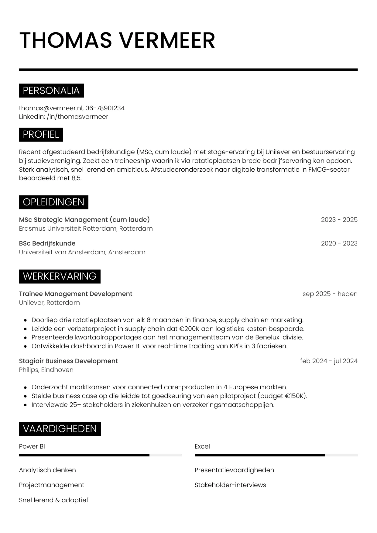 CV Metro voor trainee