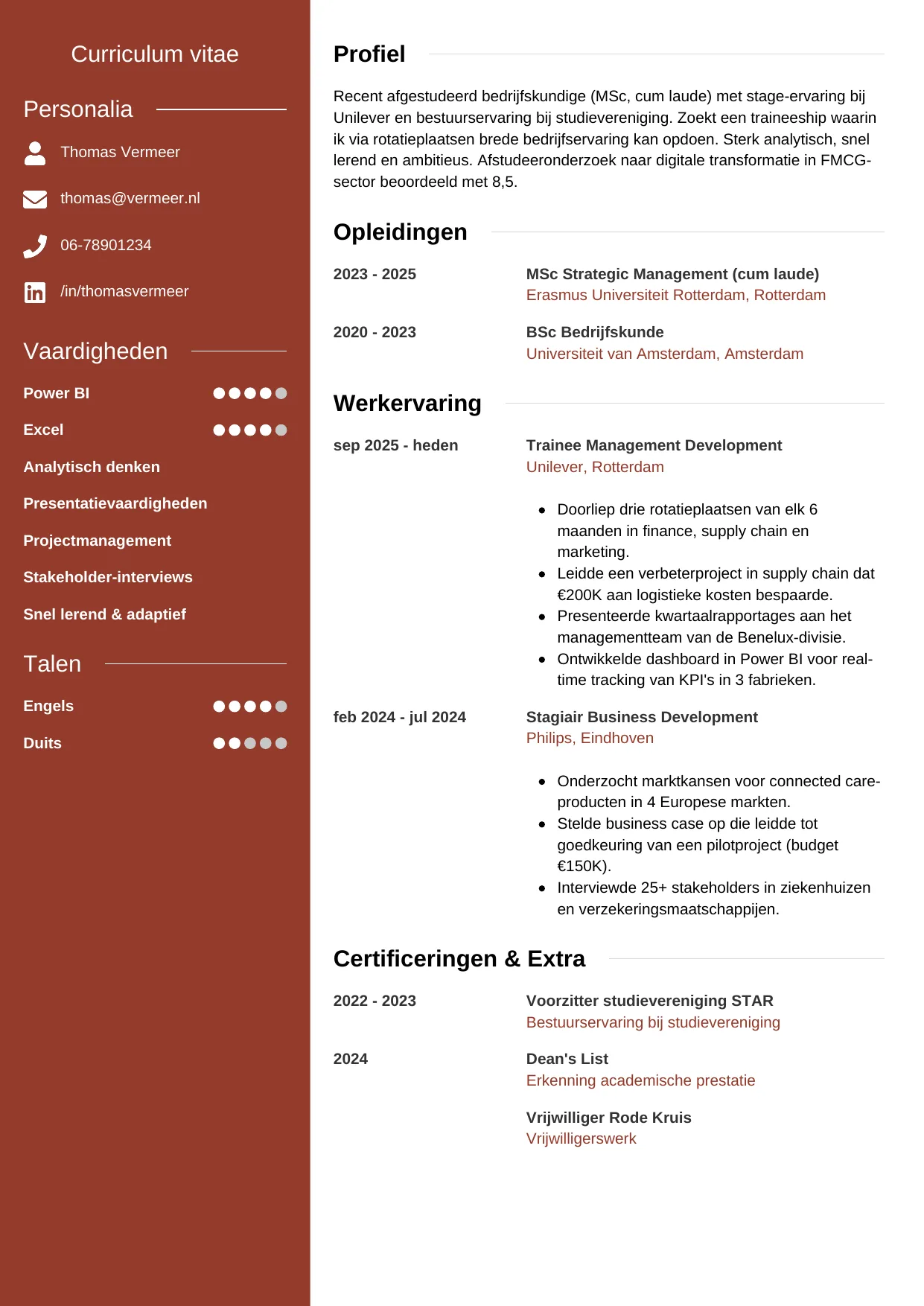 CV Modern voor trainee